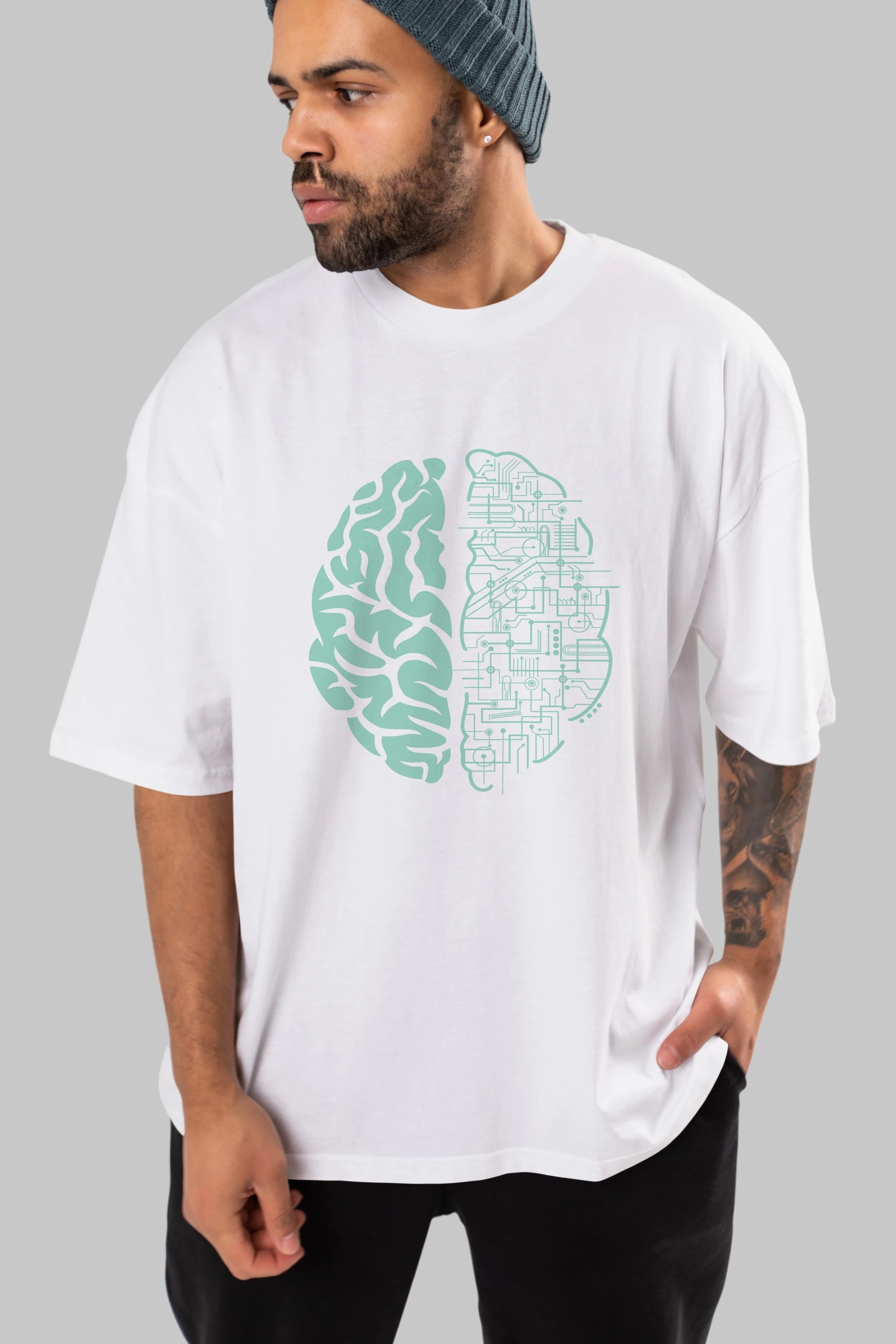 Electric Brain Ön Baskılı Oversize t-shirt %100 pamuk Erkek Kadın Unisex