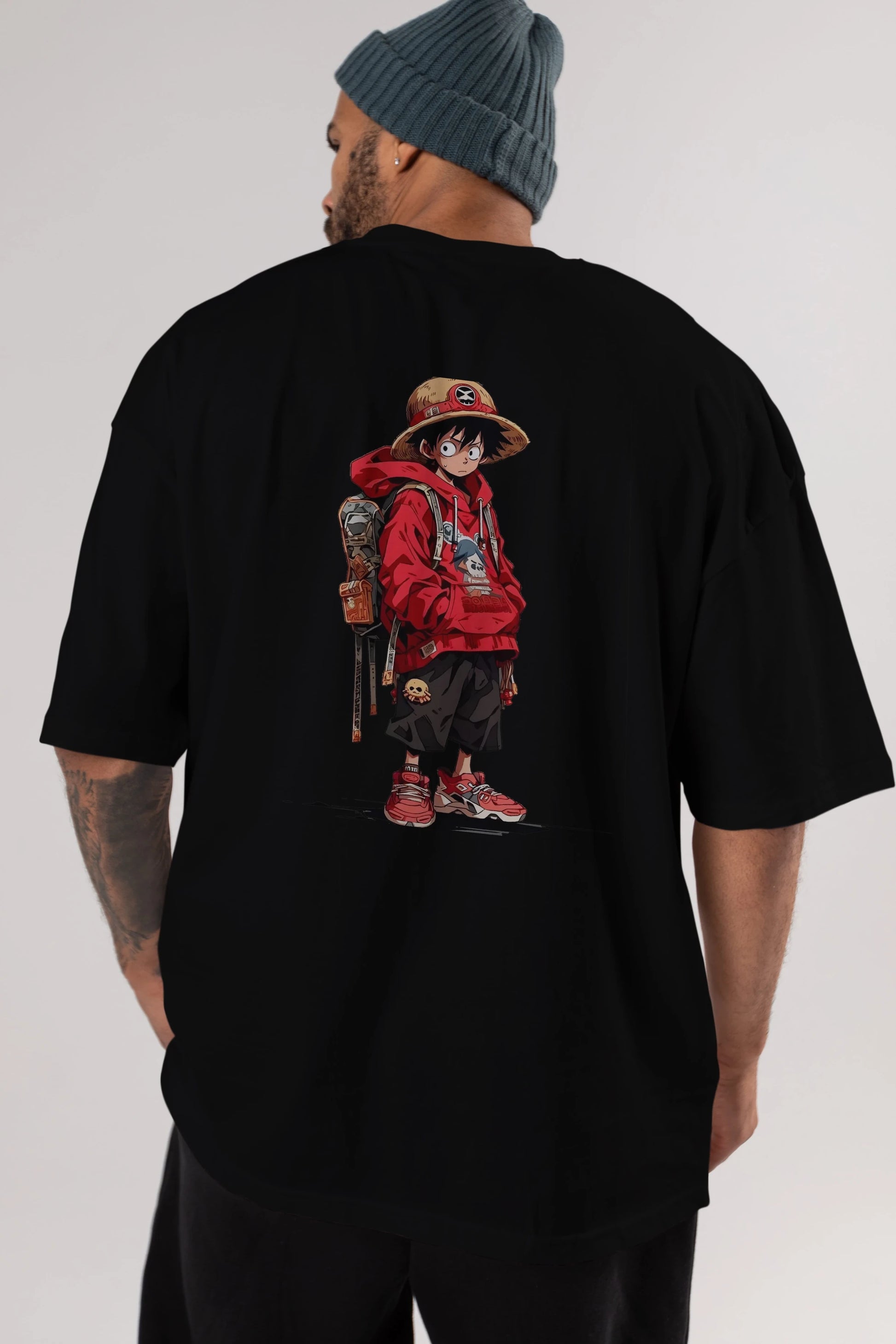 One Piece Arka Baskılı Oversize t-shirt Erkek Kadın Unisex %100 Pamuk Bisiklet Yaka tişort