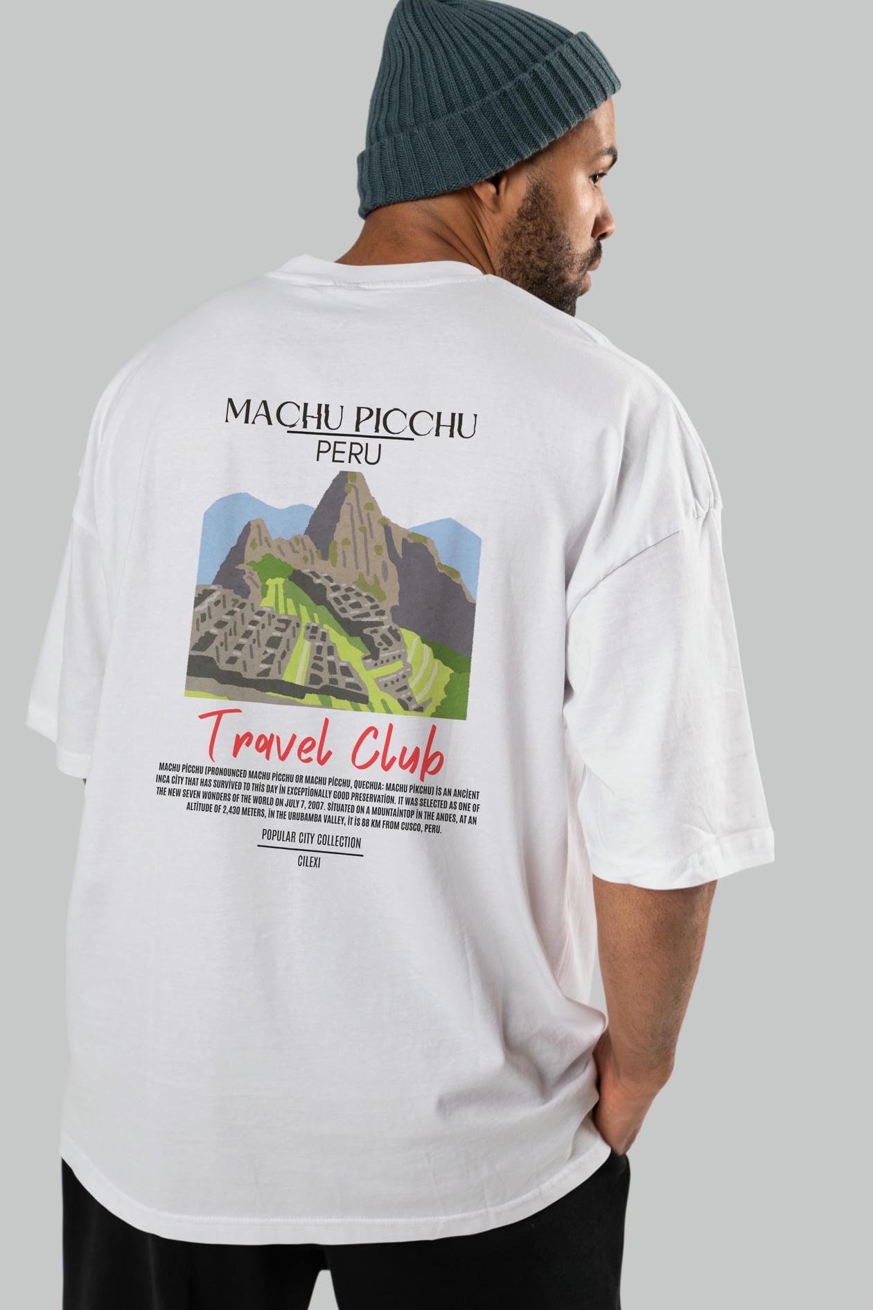 Machu Picchu Peru Arka Baskılı Oversize t-shirt Erkek Kadın Pamuk Bisiklet Yaka tişort