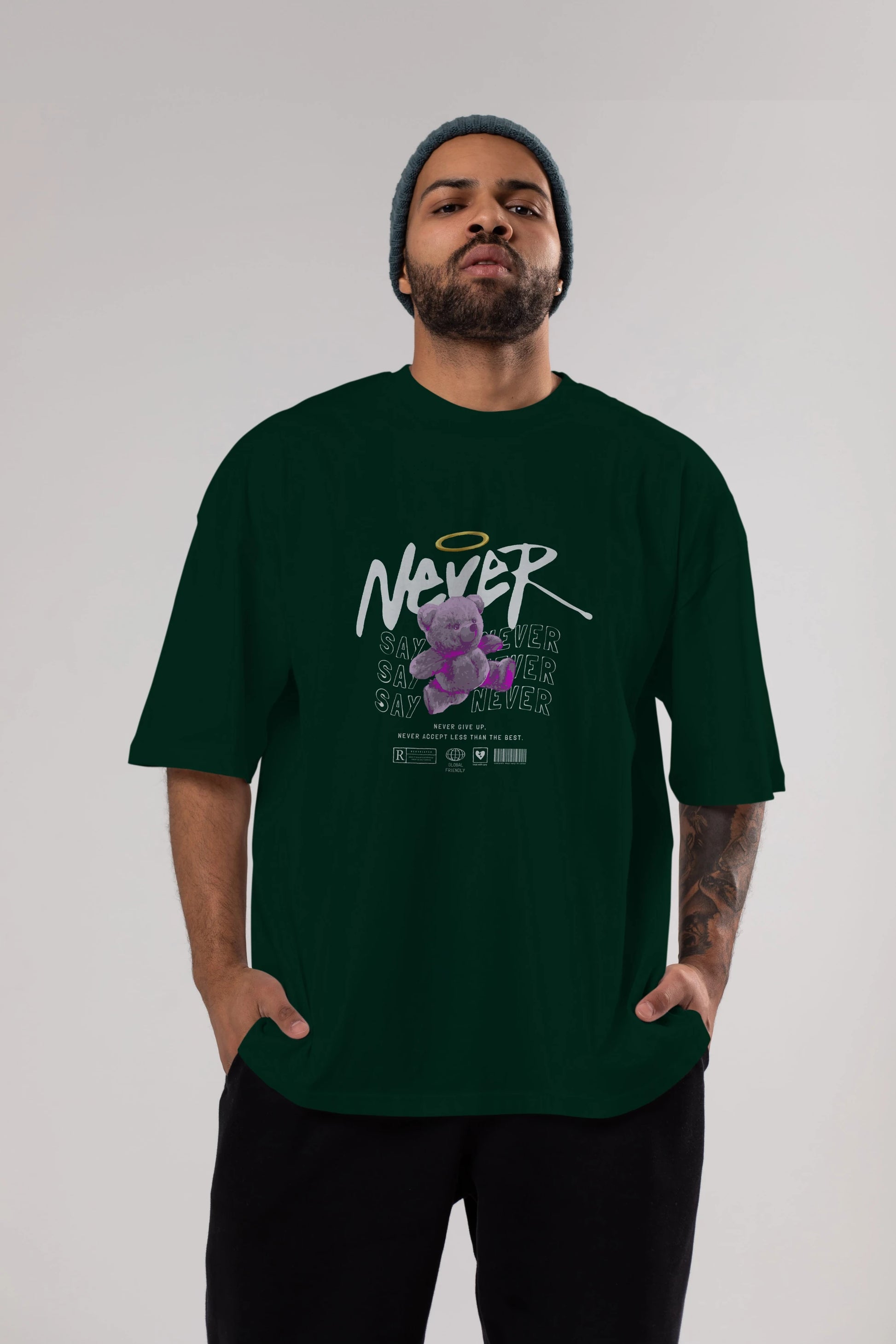 Teddy Bear Never Ön Baskılı Oversize t-shirt Erkek Kadın Unisex