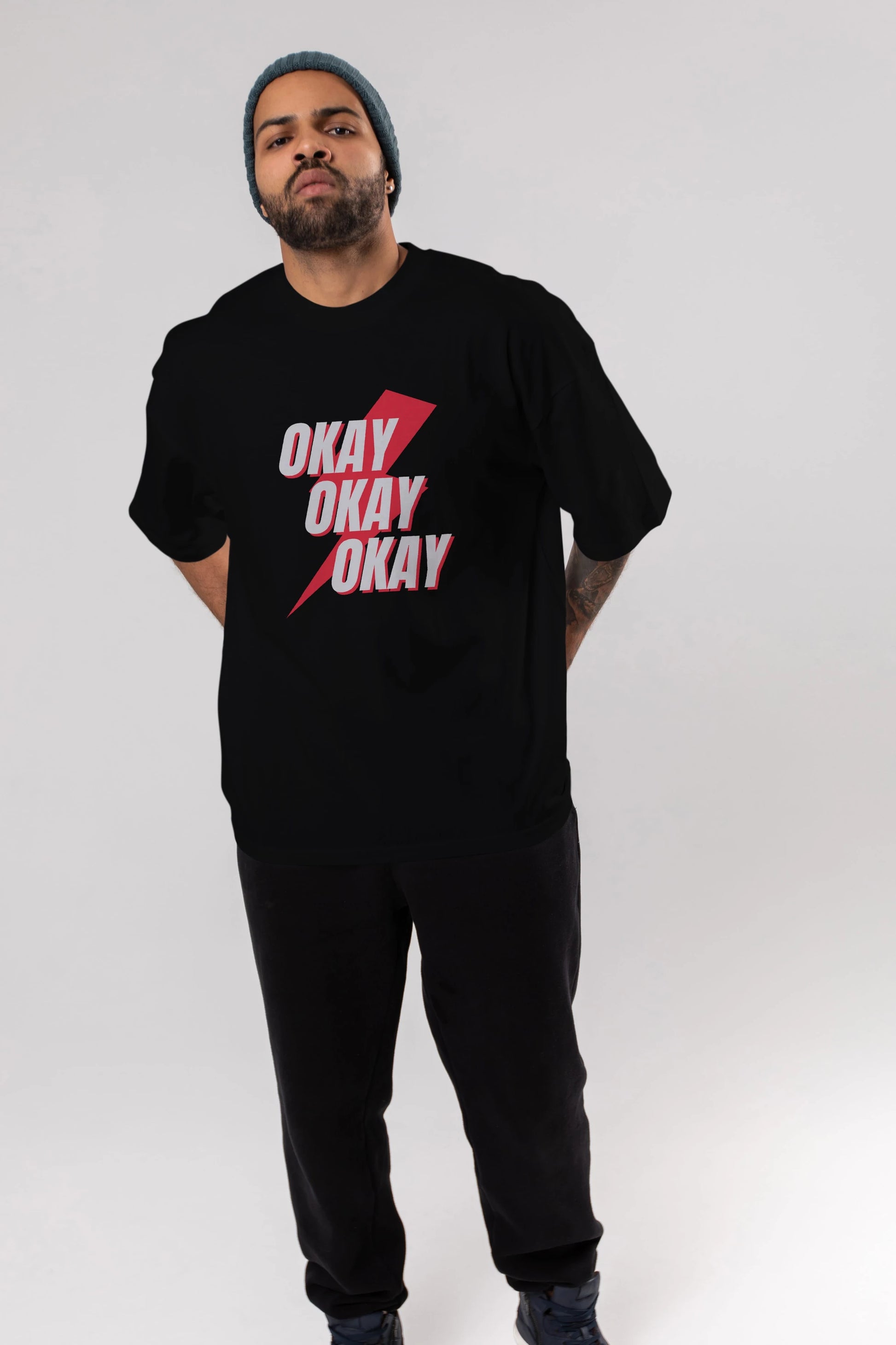 Okay Ön Baskılı Oversize t-shirt Erkek Kadın Unisex