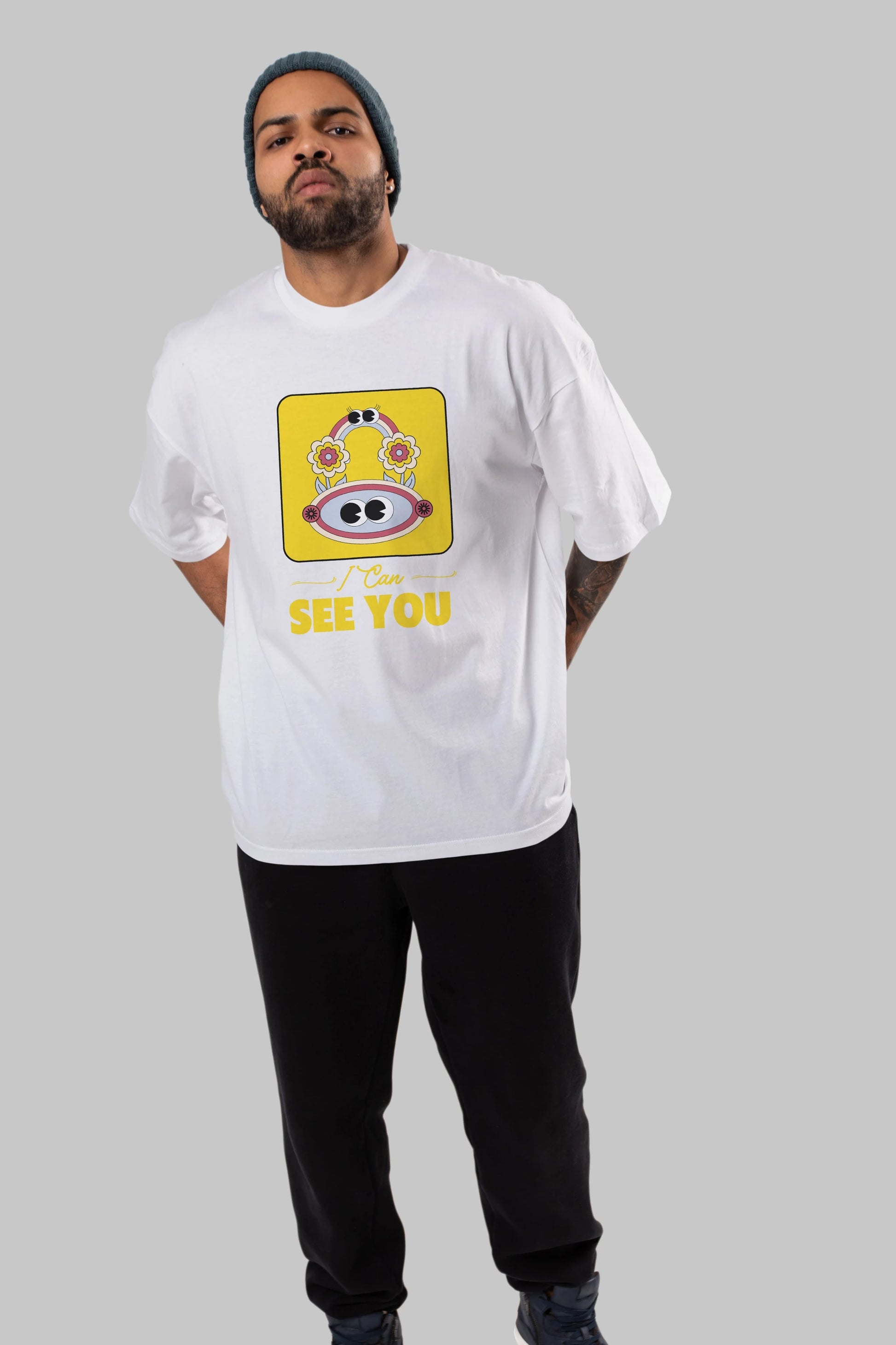 I Can See You Yazılı Ön Baskılı Oversize t-shirt Erkek Kadın Unisex