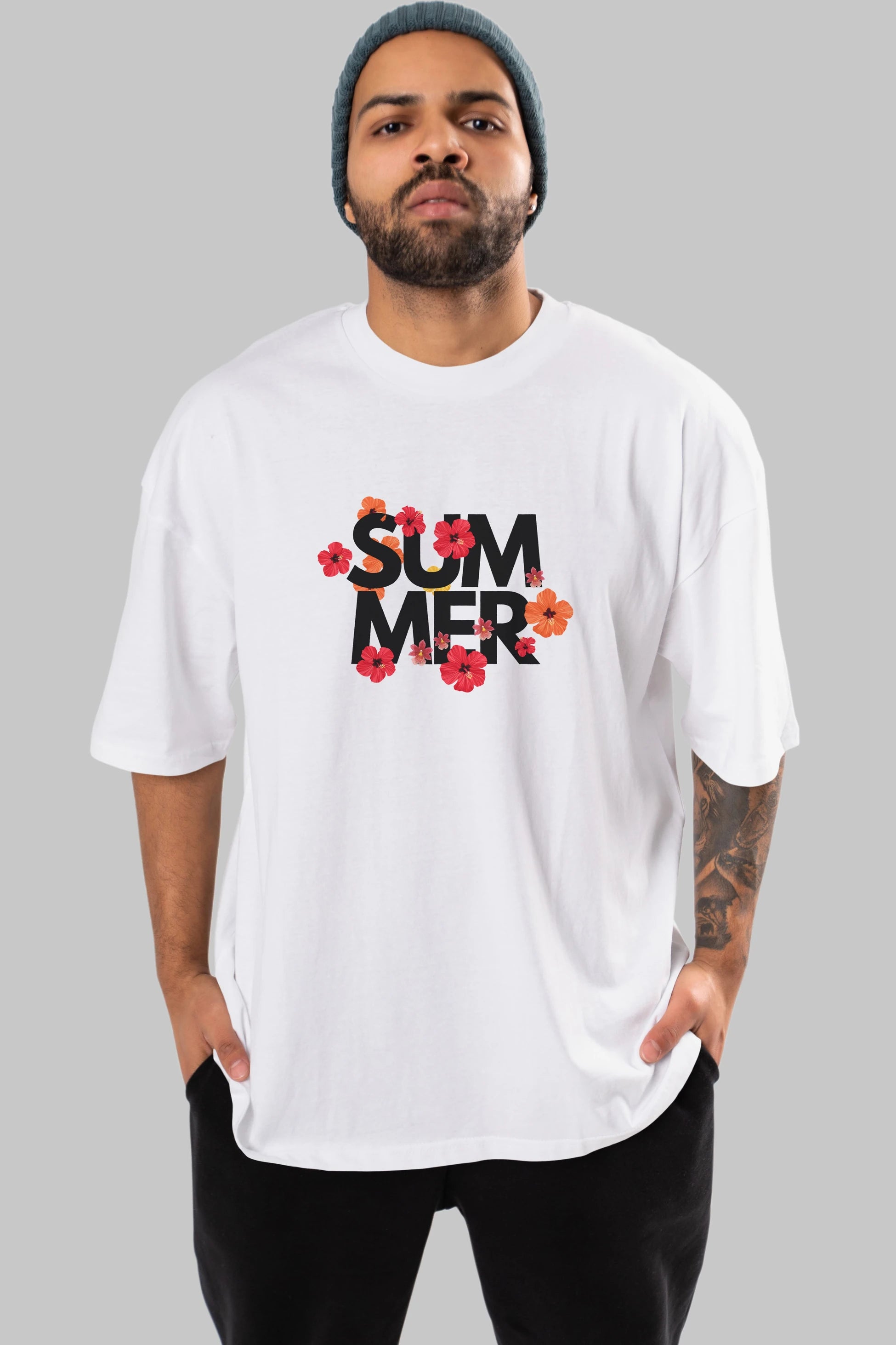 Summer Yazılı 2 Ön Baskılı Oversize t-shirt Erkek Kadın Unisex
