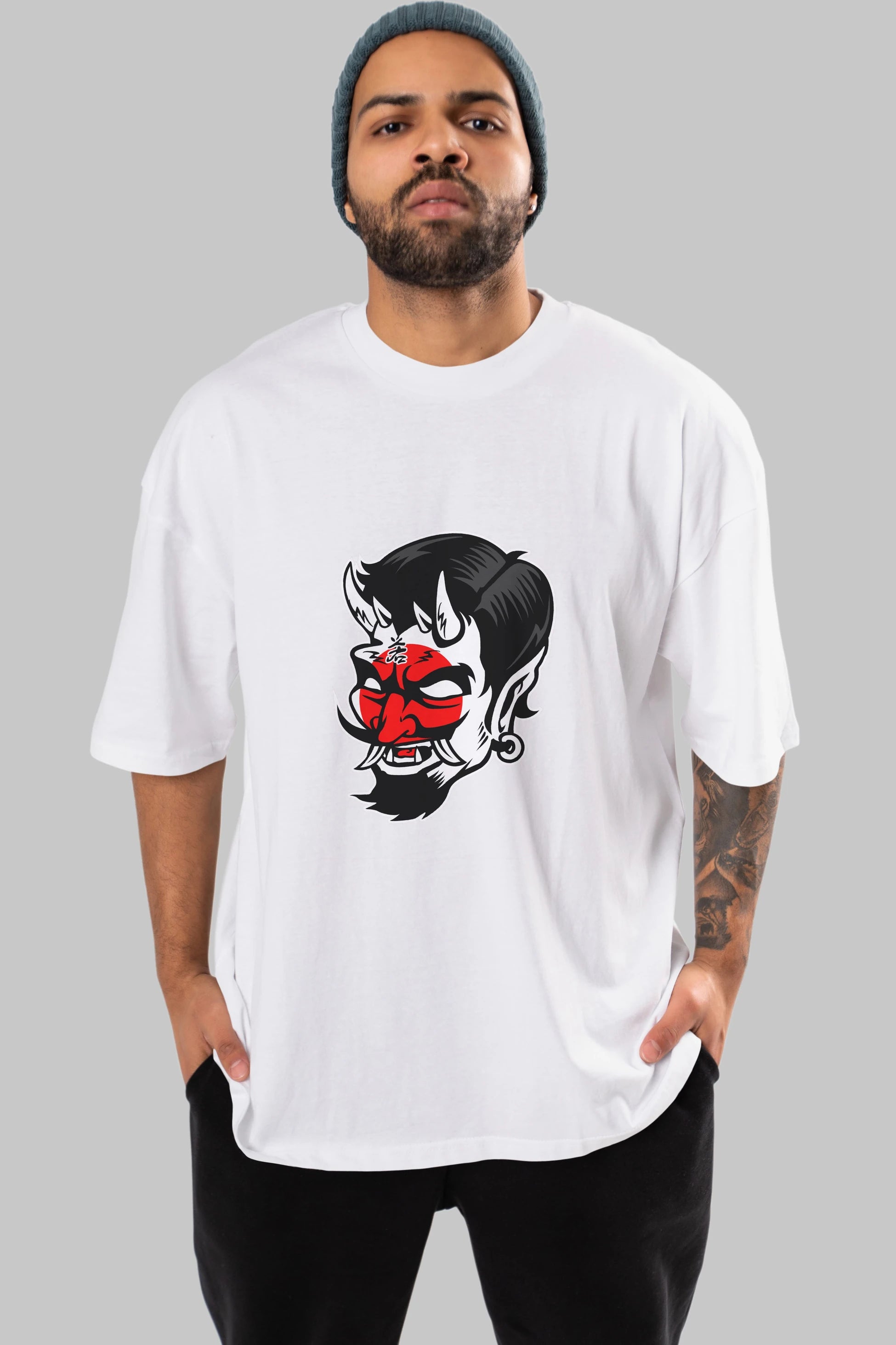 Japanese Devil Ön Baskılı Oversize t-shirt Erkek Kadın Unisex %100 Pamuk tişort