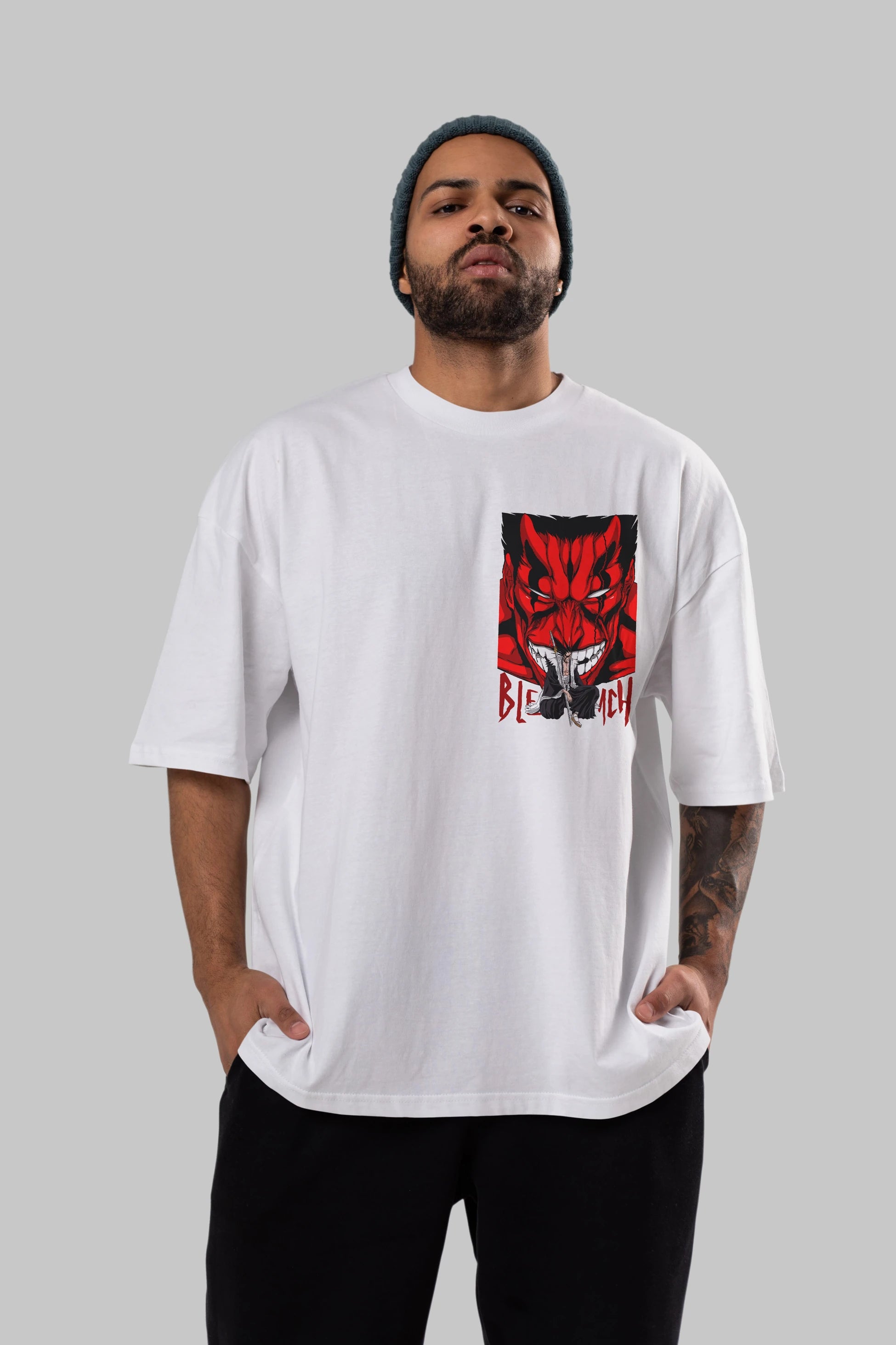KENPACHI ZARAKI BLEACH Ön Sol Baskılı Oversize t-shirt Erkek Kadın Unisex %100 Pamuk Bisiklet Yaka tişort