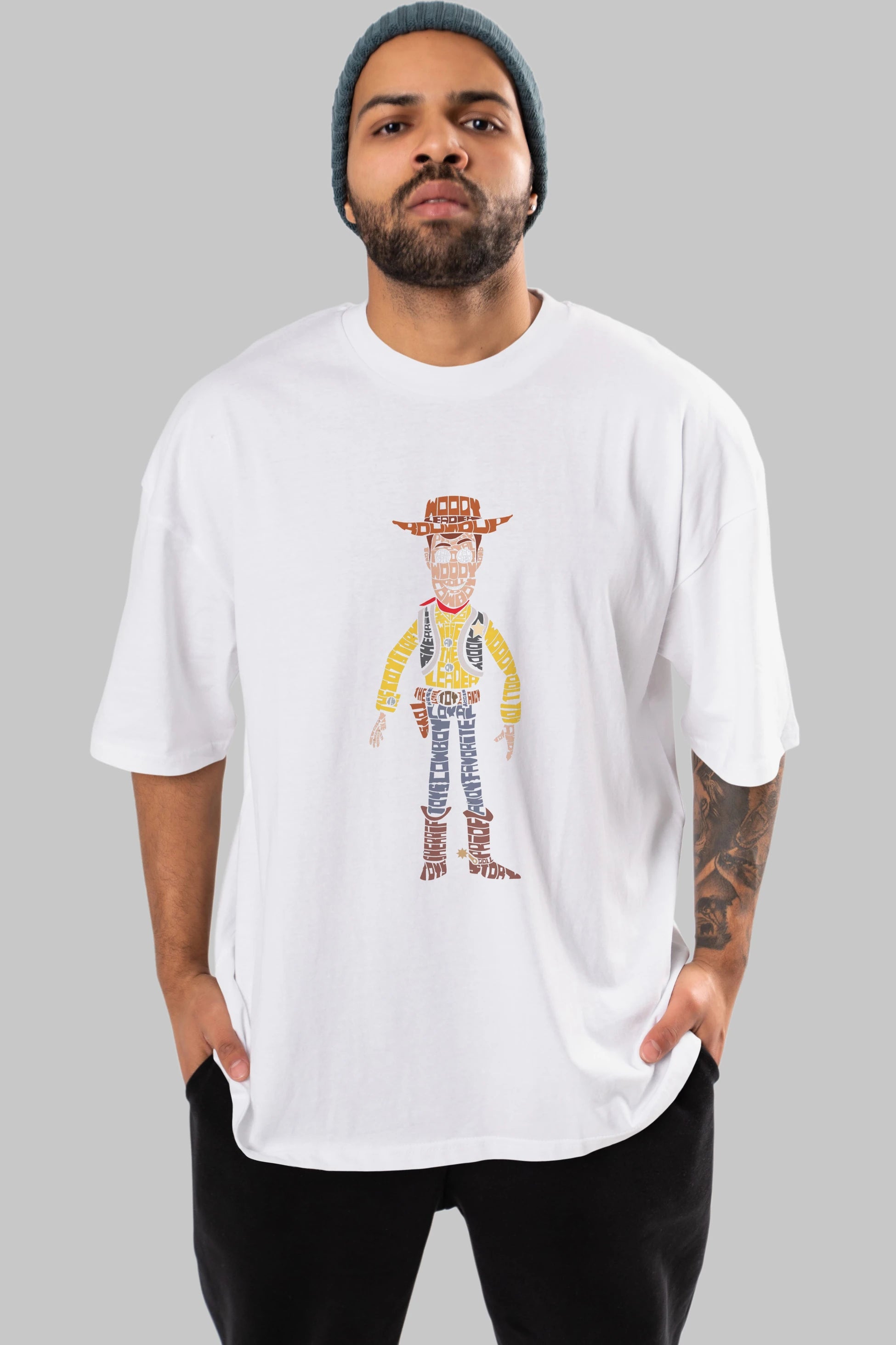 Woody Ön Baskılı Oversize t-shirt %100 pamuk Erkek Kadın Unisex