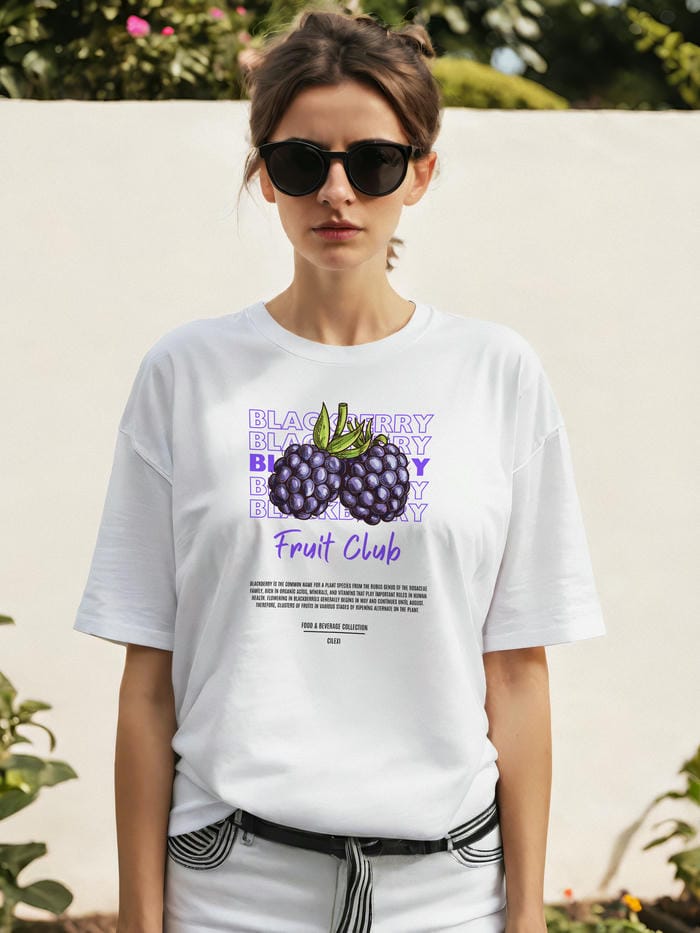 Blackberry Ön Baskılı Oversize t-shirt Erkek Kadın Pamuk Bisiklet Yaka tişort