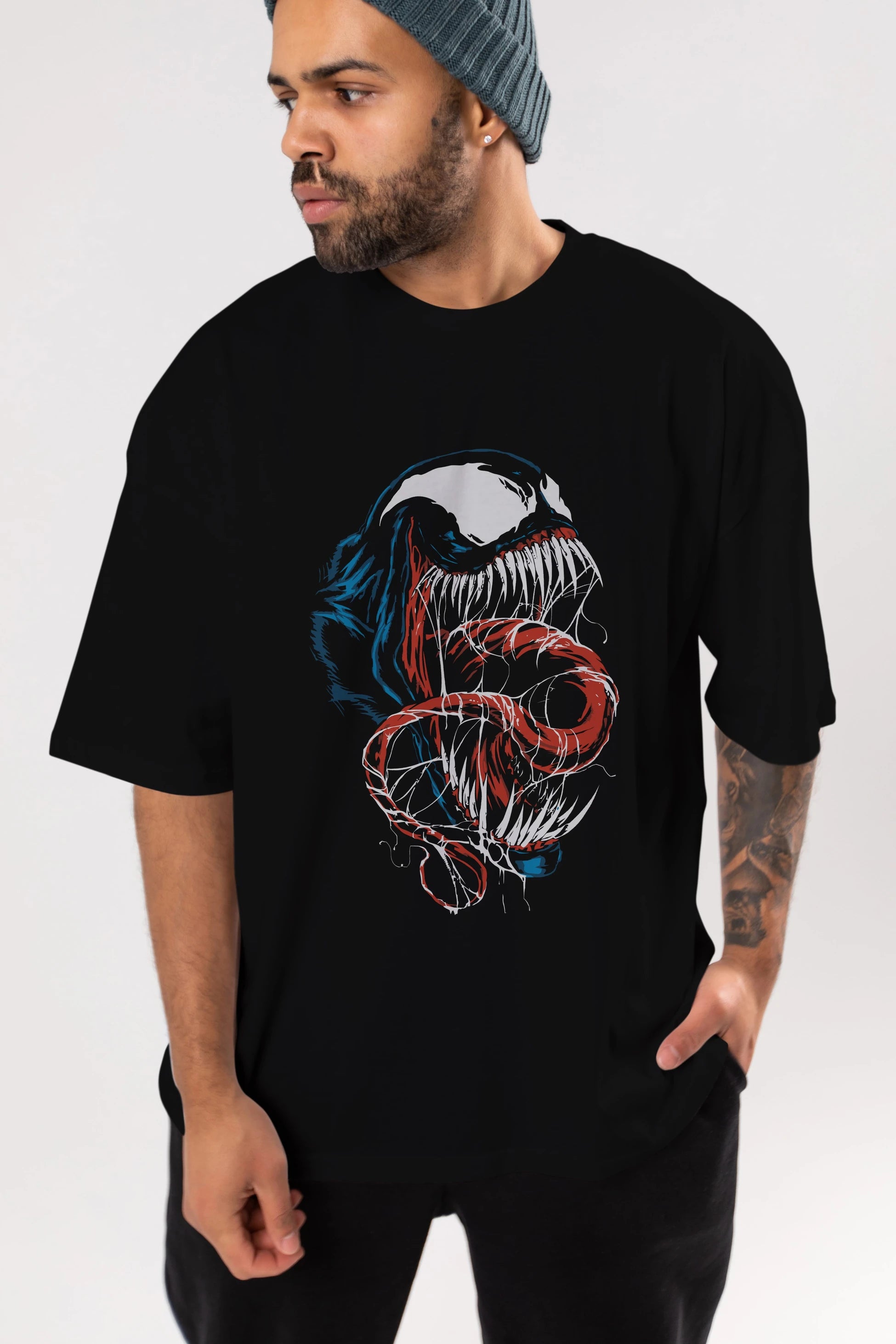 Venom (10) Ön Baskılı Oversize t-shirt Erkek Kadın Unisex %100 Pamuk Bisiklet Yaka tişort