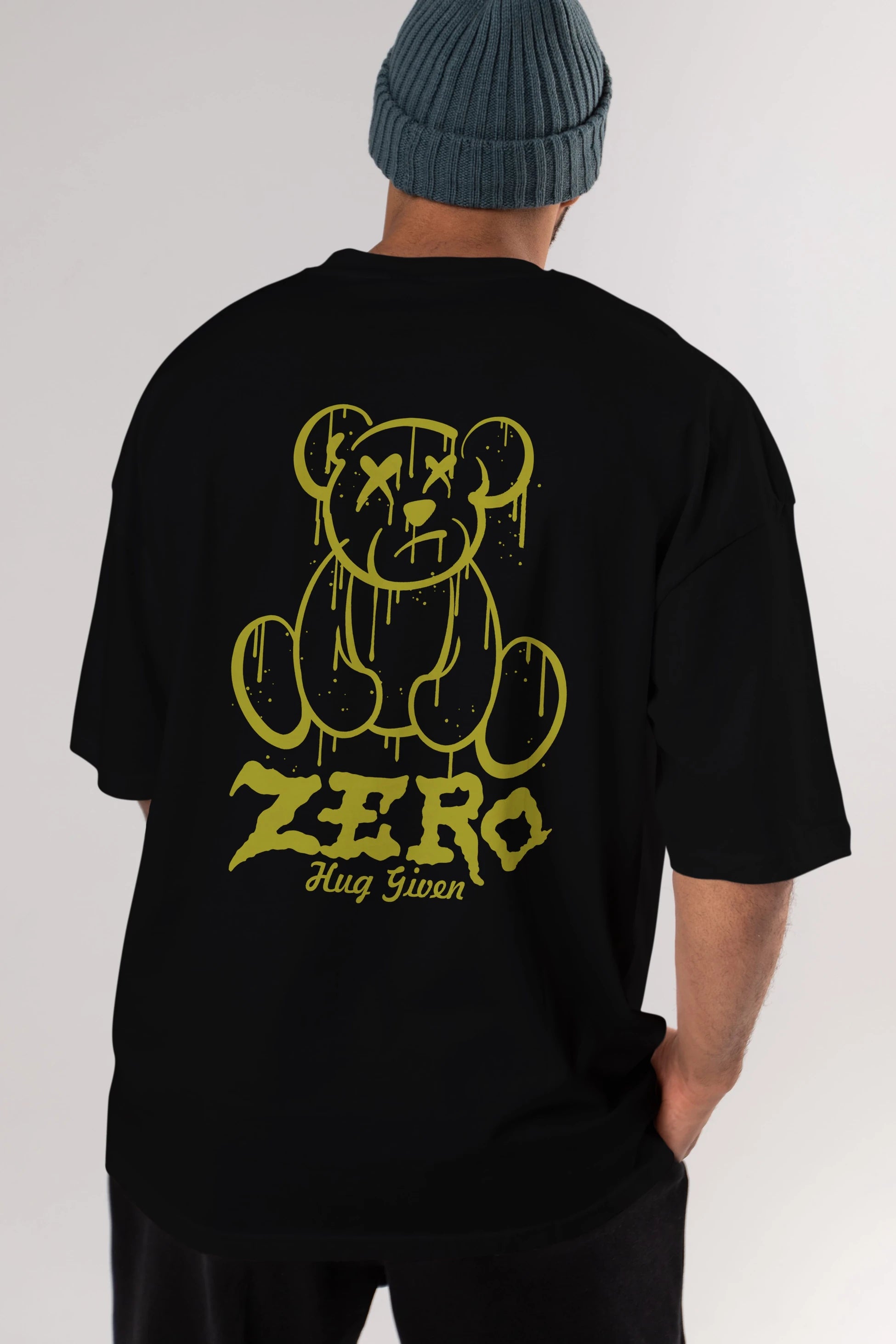 Zero Hug Given Bear Arka Baskılı Oversize t-shirt Erkek Kadın Unisex