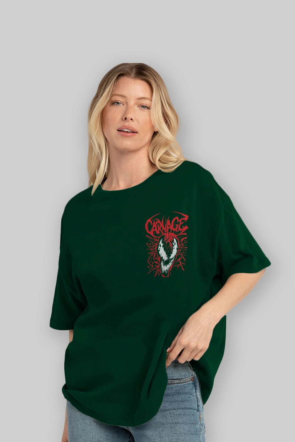 Venom (22) Ön Sol Baskılı Oversize t-shirt Erkek Kadın Unisex %100 Pamuk Bisiklet Yaka tişort