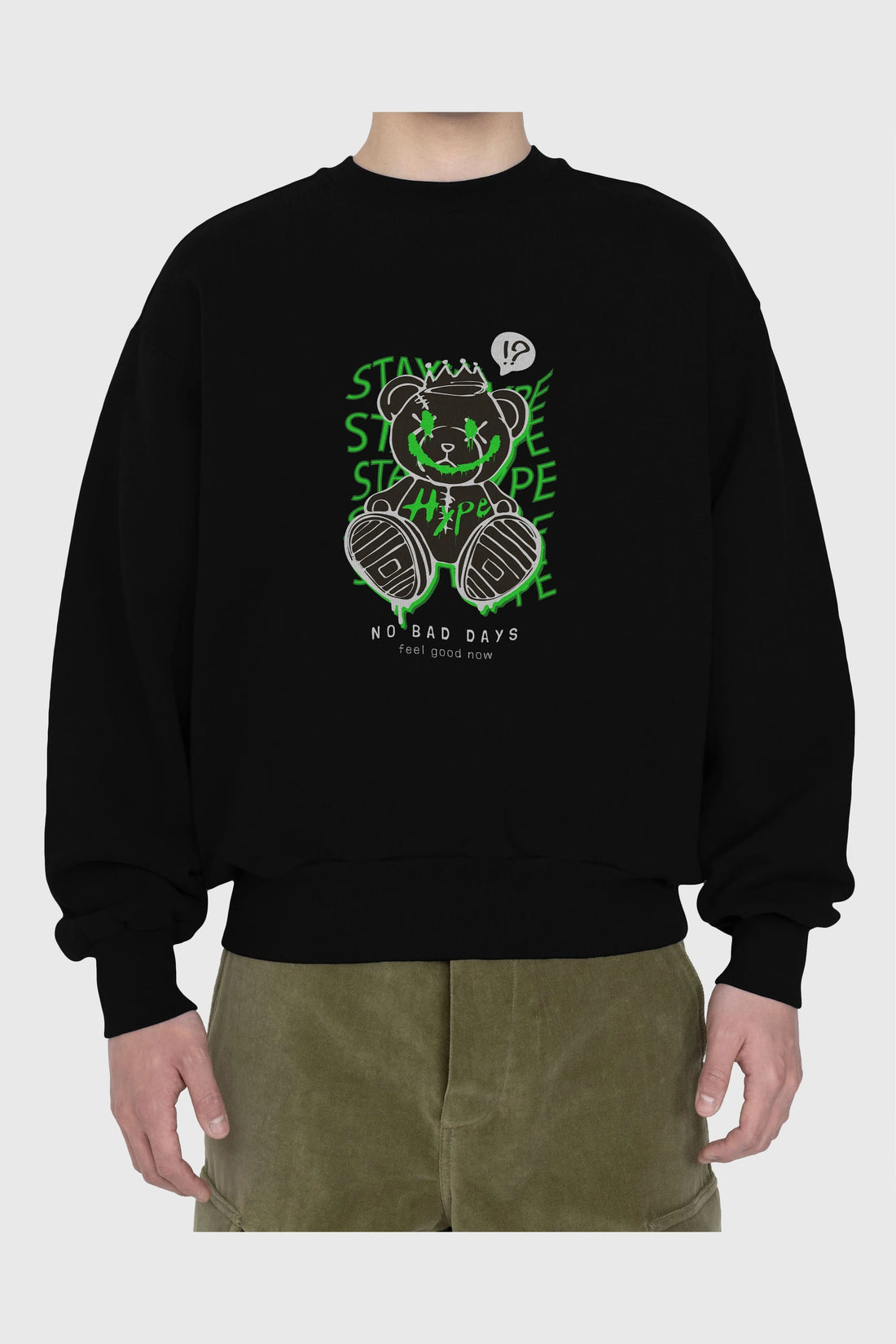Stay Hype Bear Ön Baskılı Oversize Sweatshirt Erkek Kadın Unisex