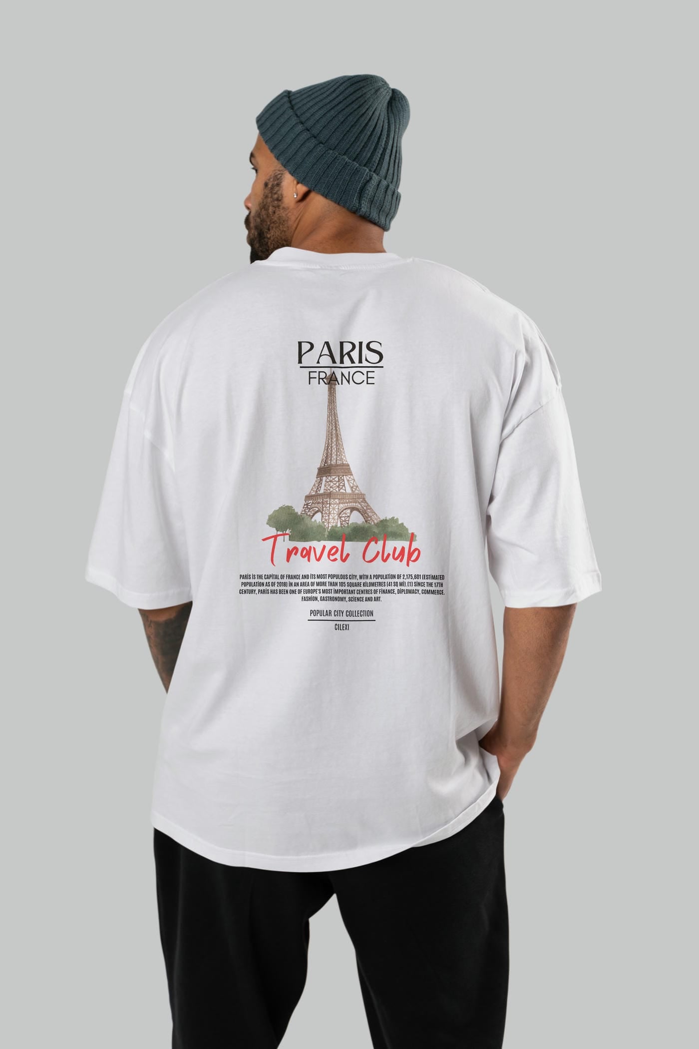 Paris France Arka Baskılı Oversize t-shirt Erkek Kadın Pamuk Bisiklet Yaka tişort
