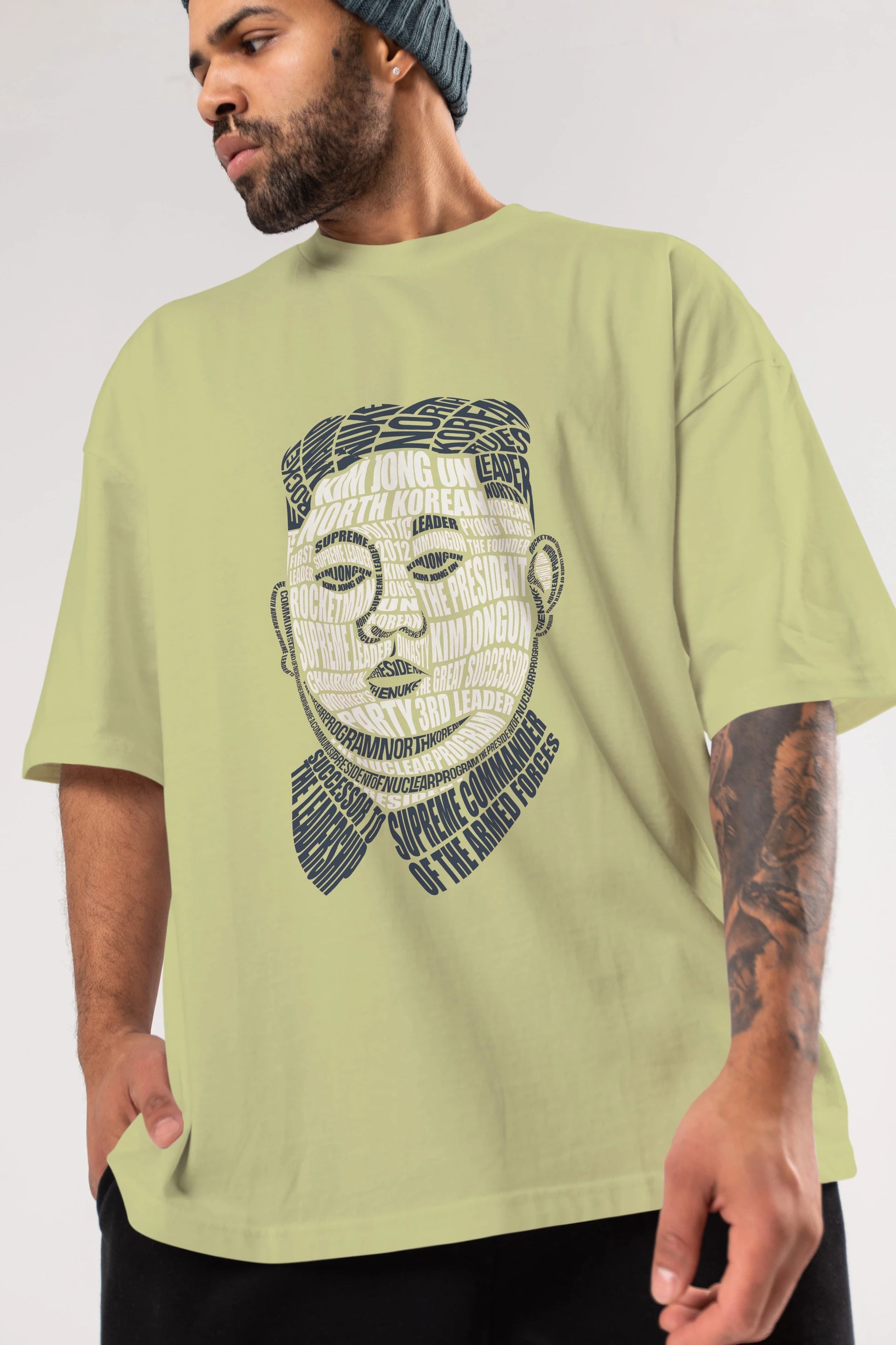 Kim Jong Un Calligram Ön Baskılı Oversize t-shirt %100 pamuk Erkek Kadın Unisex