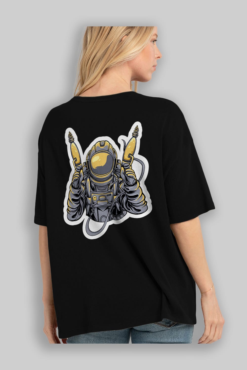 Alien Hunter Sticker Arka Baskılı Oversize t-shirt Erkek Kadın Unisex
