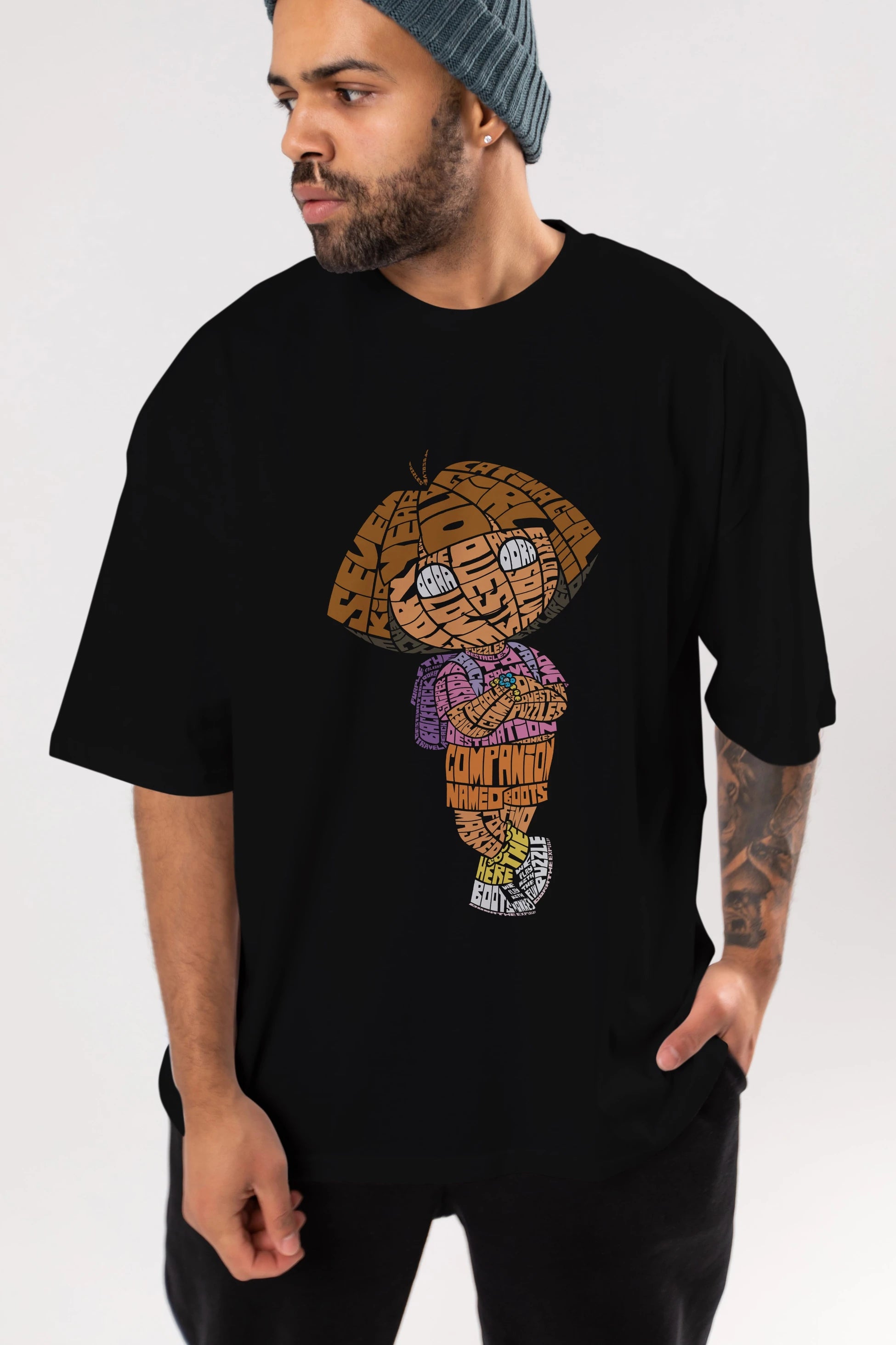 Dora Ön Baskılı Oversize t-shirt %100 pamuk Erkek Kadın Unisex