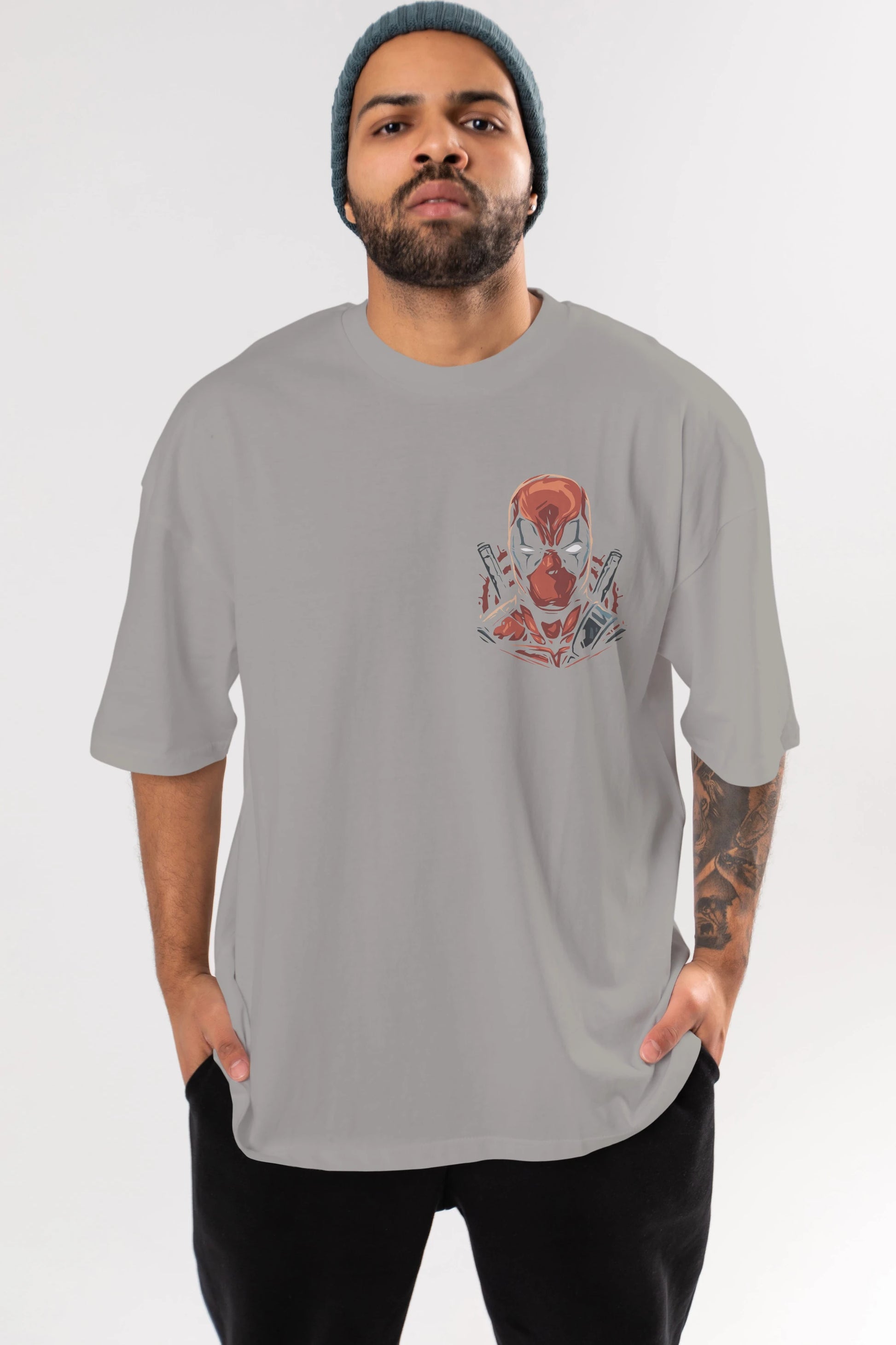 Deadpool (10) Ön Sol Baskılı Oversize t-shirt Erkek Kadın Unisex %100 Pamuk Bisiklet Yaka tişort