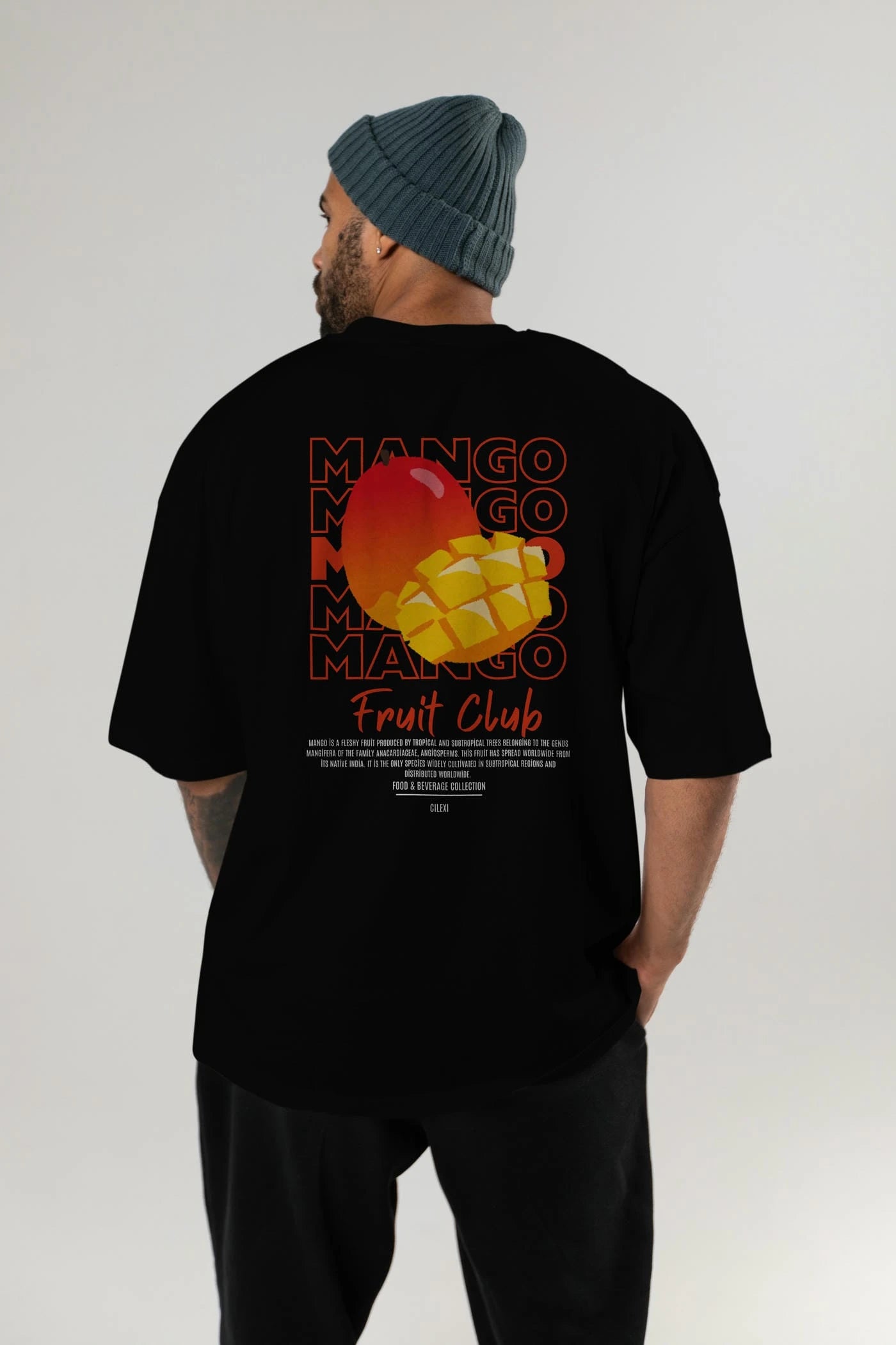 Mango Arka Baskılı Oversize t-shirt Erkek Kadın Pamuk Bisiklet Yaka tişort
