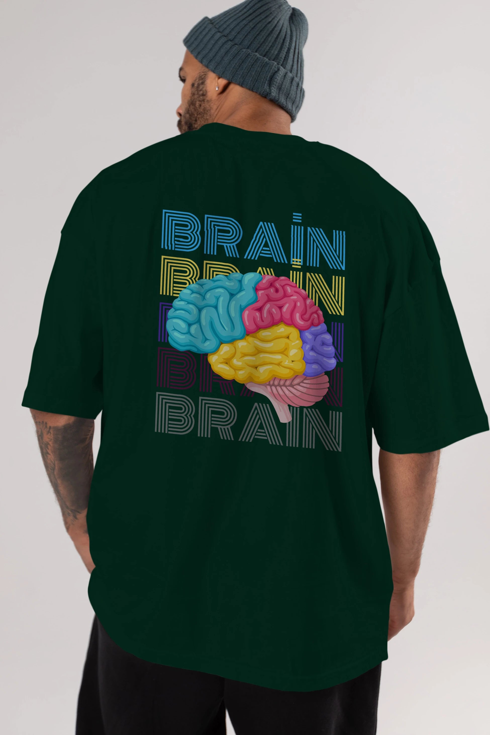 Brain Yazılı Arka Baskılı Oversize t-shirt Erkek Kadın Unisex