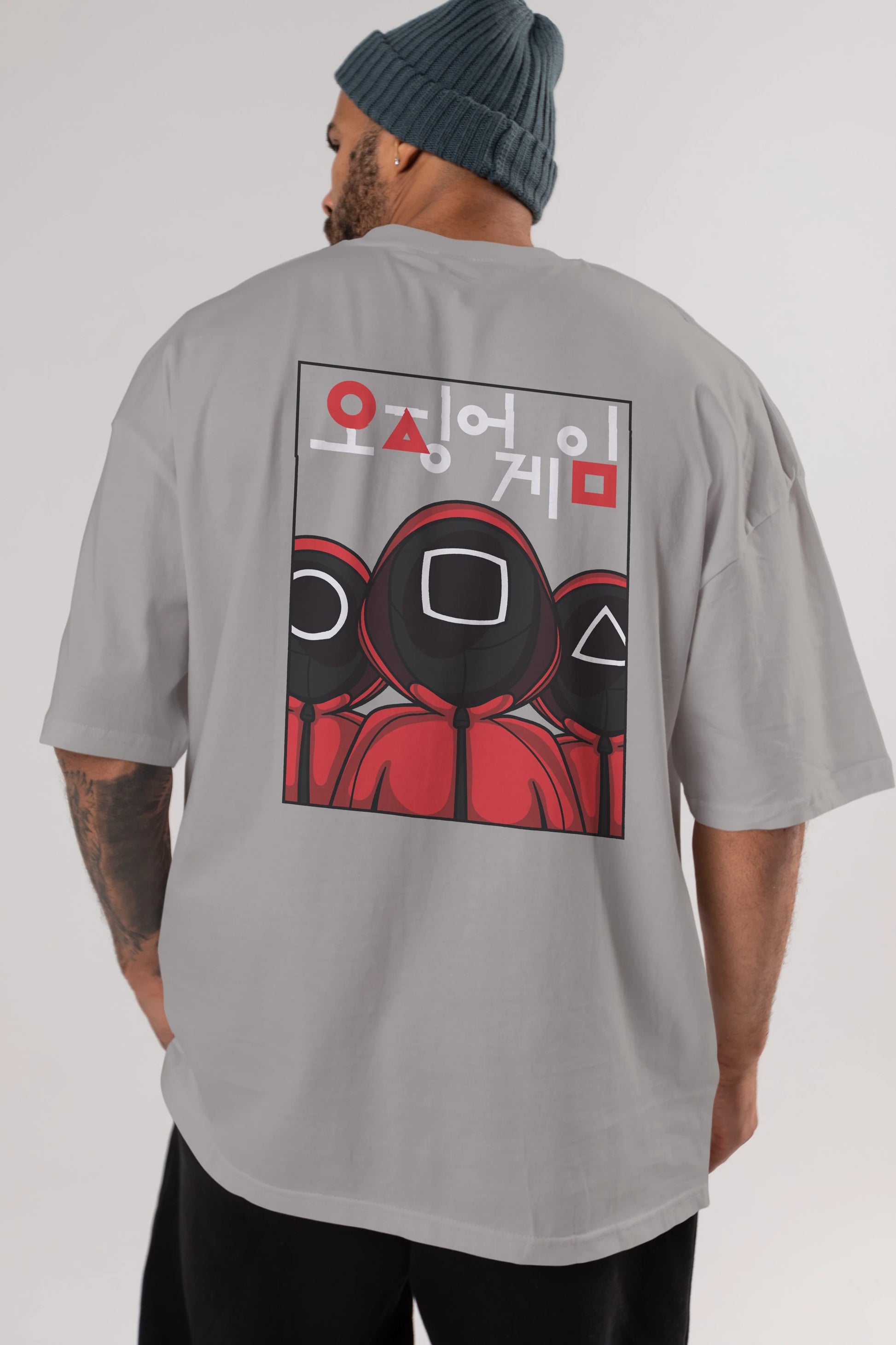 Squid Game (7) Arka Baskılı Oversize t-shirt Erkek Kadın Unisex %100 Pamuk Bisiklet Yaka tişort