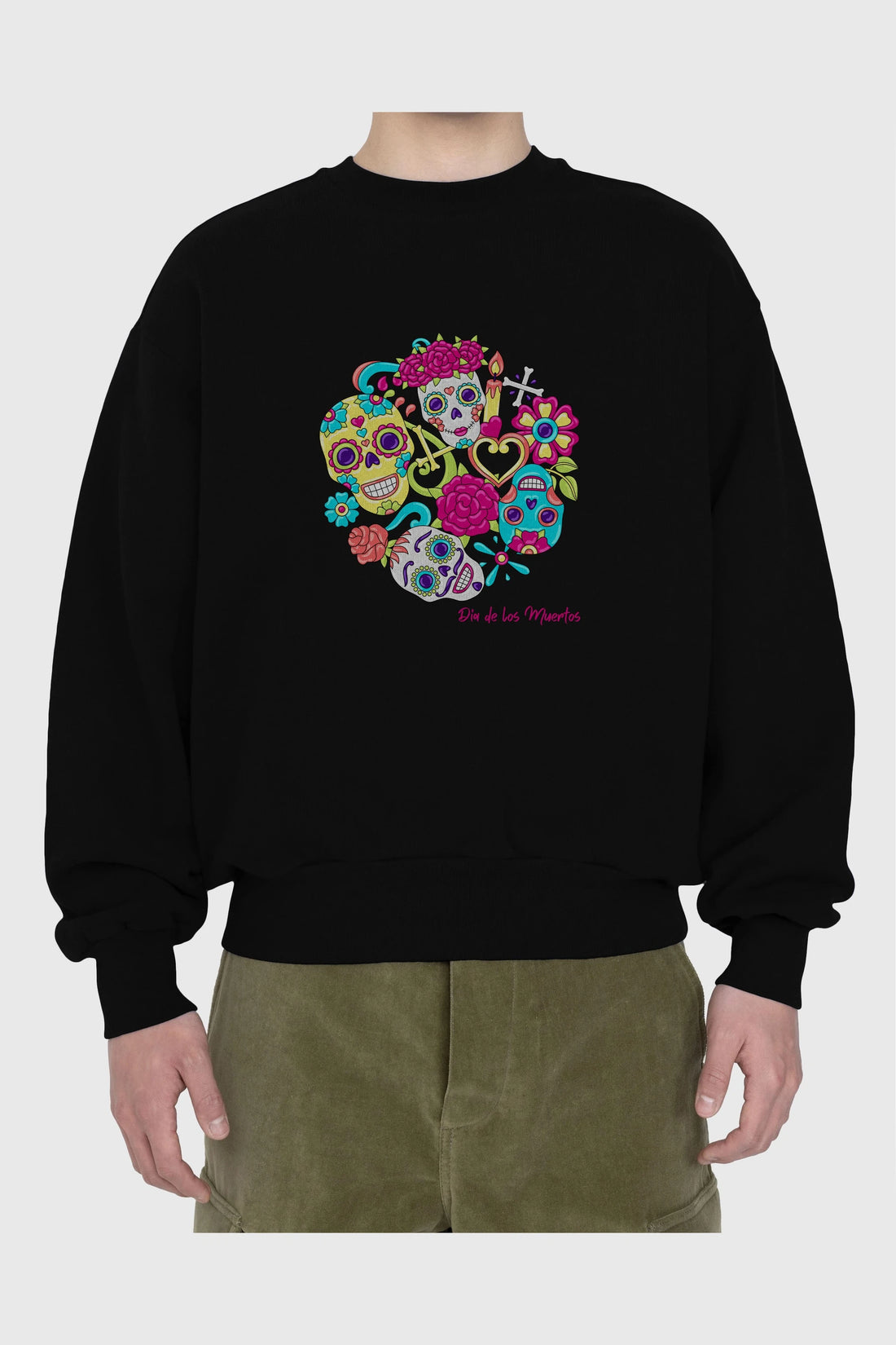 Dia de los Muertos Ön Baskılı Oversize Sweatshirt Erkek Kadın Unisex