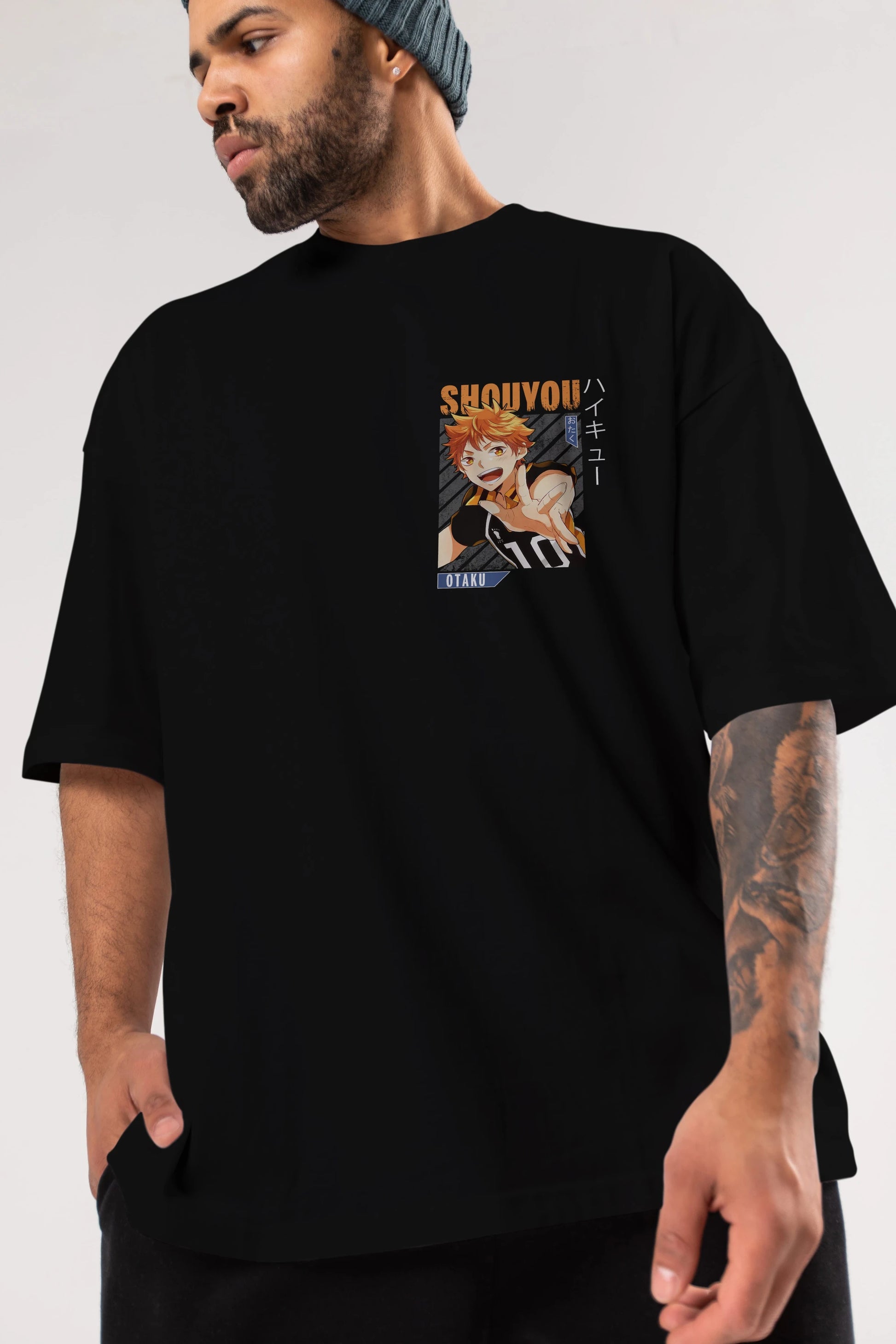 Shouyou Hinata 9 Ön Sol Baskılı Oversize t-shirt Erkek Kadın Unisex %100 Pamuk Bisiklet Yaka tişort