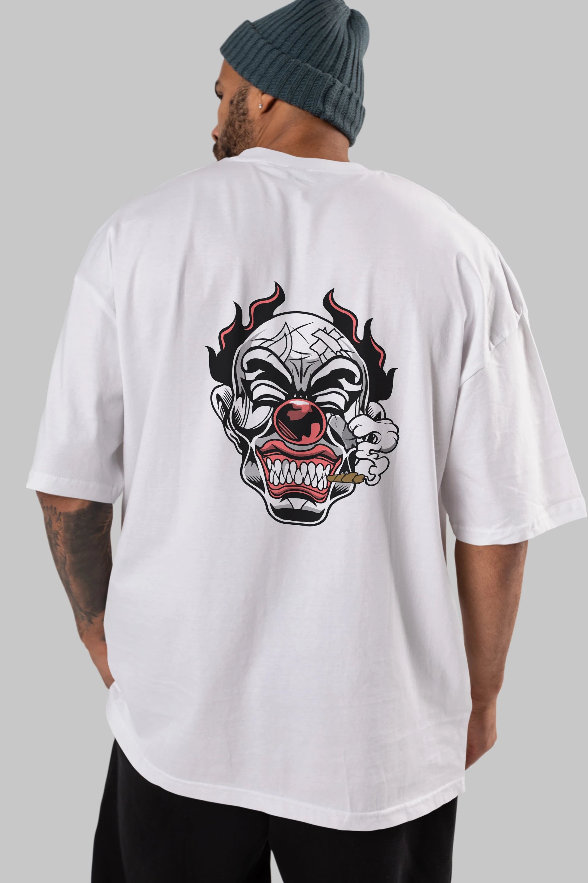Clown Horror Arka Baskılı Oversize t-shirt Erkek Kadın Unisex %100 Pamuk tişort