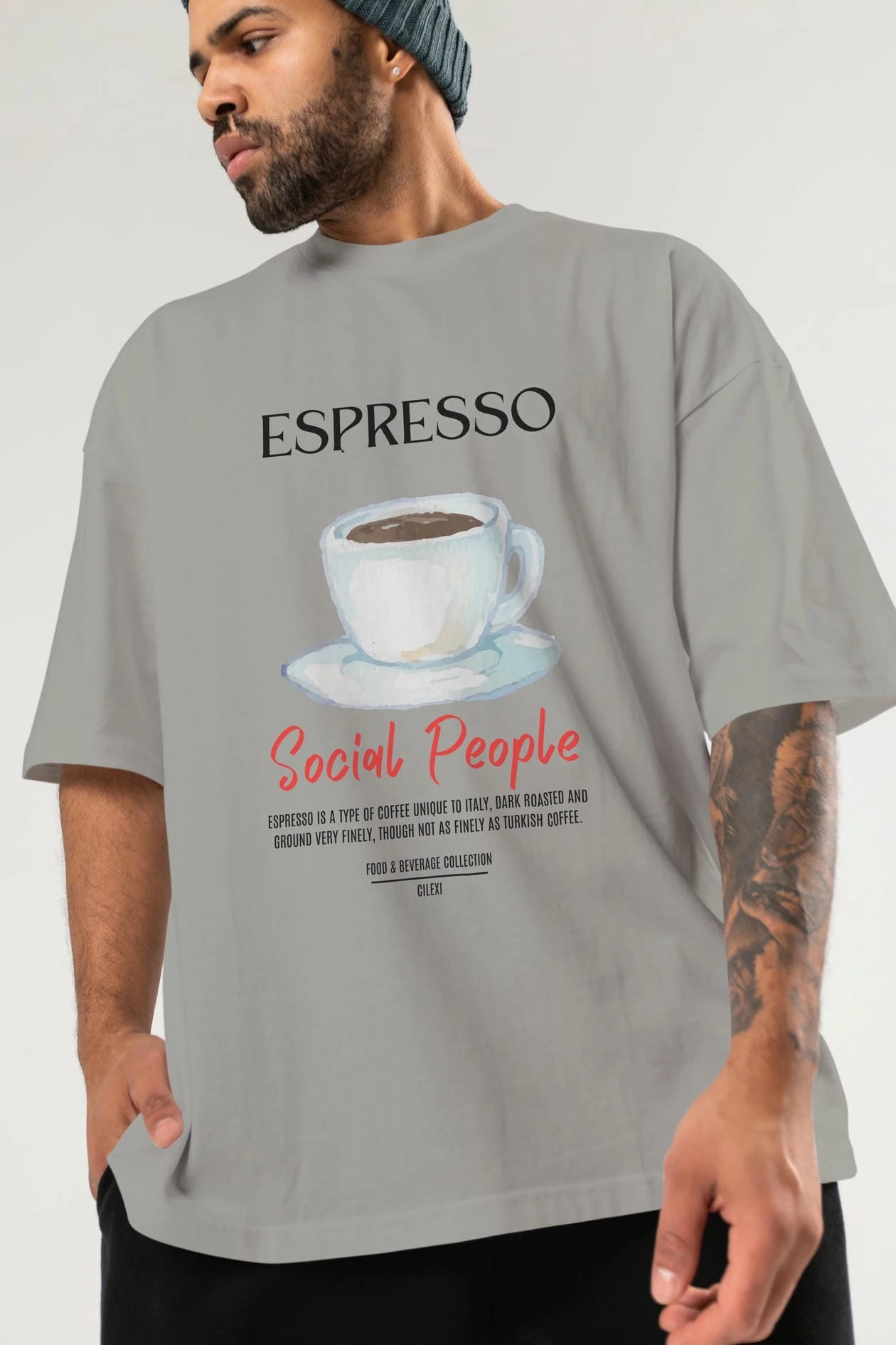 Espresso Kokteyl Serisi ön Baskılı Oversize t-shirt Erkek Kadın %100 Pamuk Bisiklet Yaka tişort