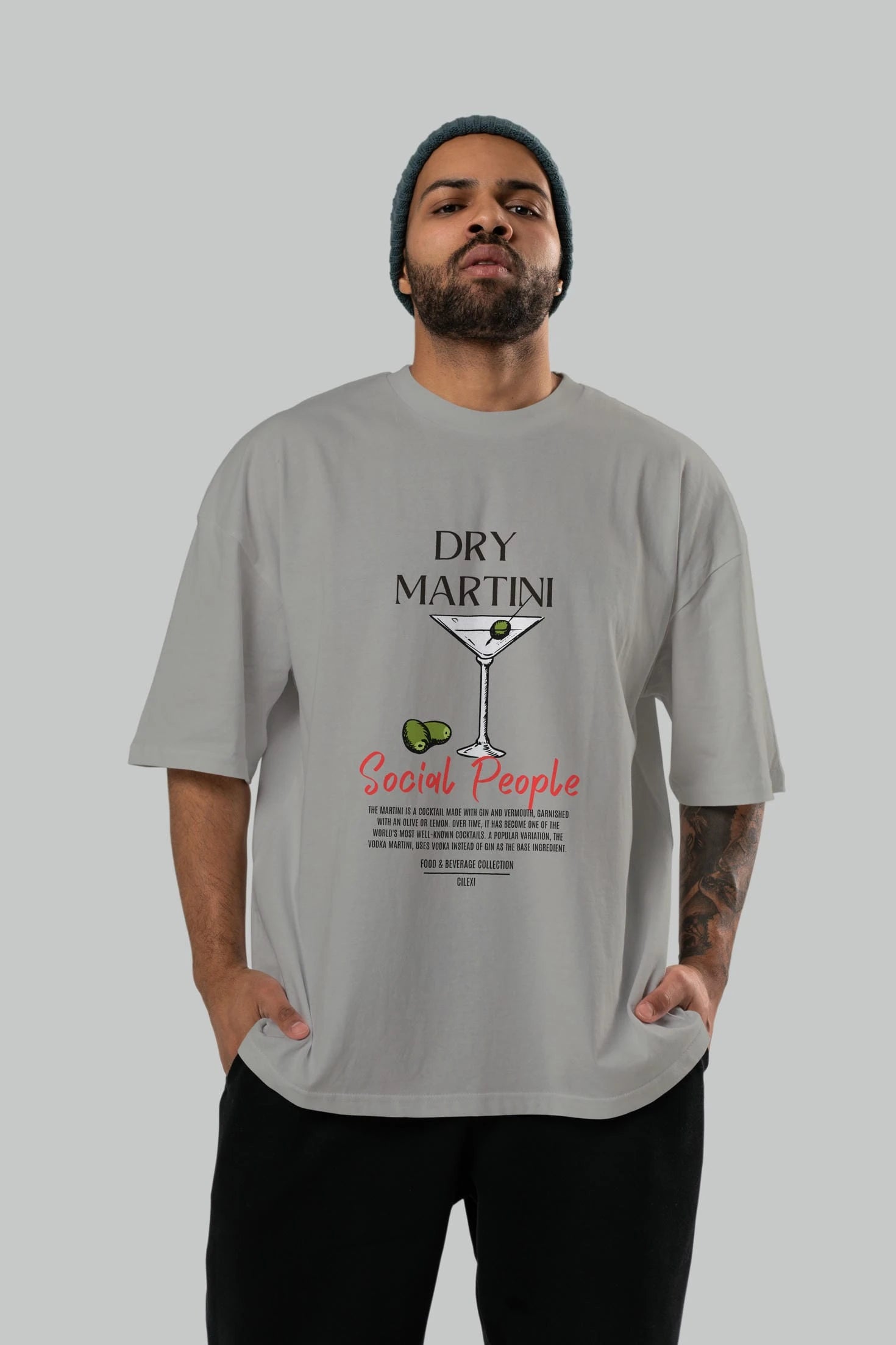 Dry Martını Kokteyl Serisi ön Baskılı Oversize t-shirt Erkek Kadın %100 Pamuk Bisiklet Yaka tişort