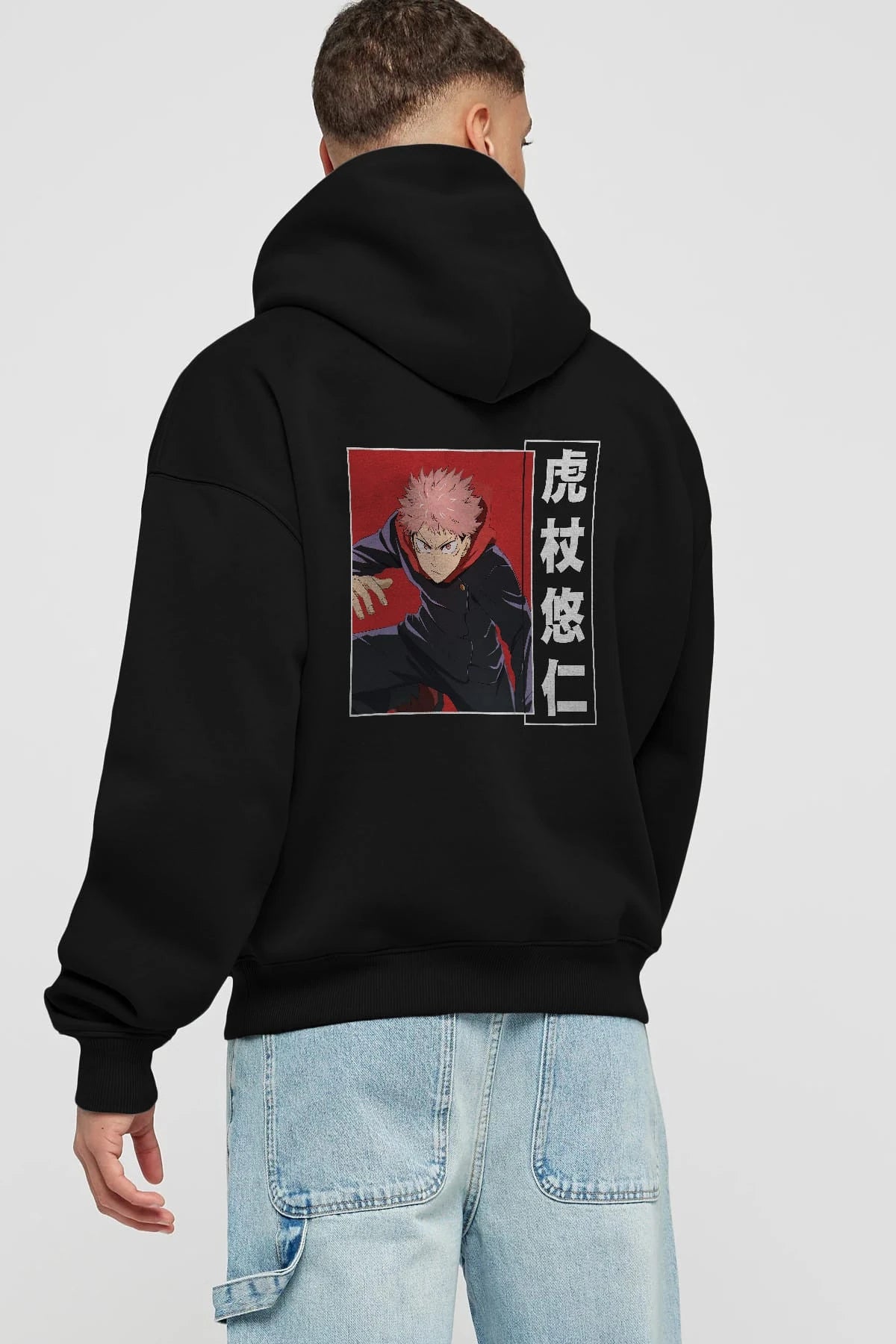Yuuji Itadori 2 Anime Arka Baskılı Hoodie Oversize Kapüşonlu Sweatshirt Erkek Kadın Unisex