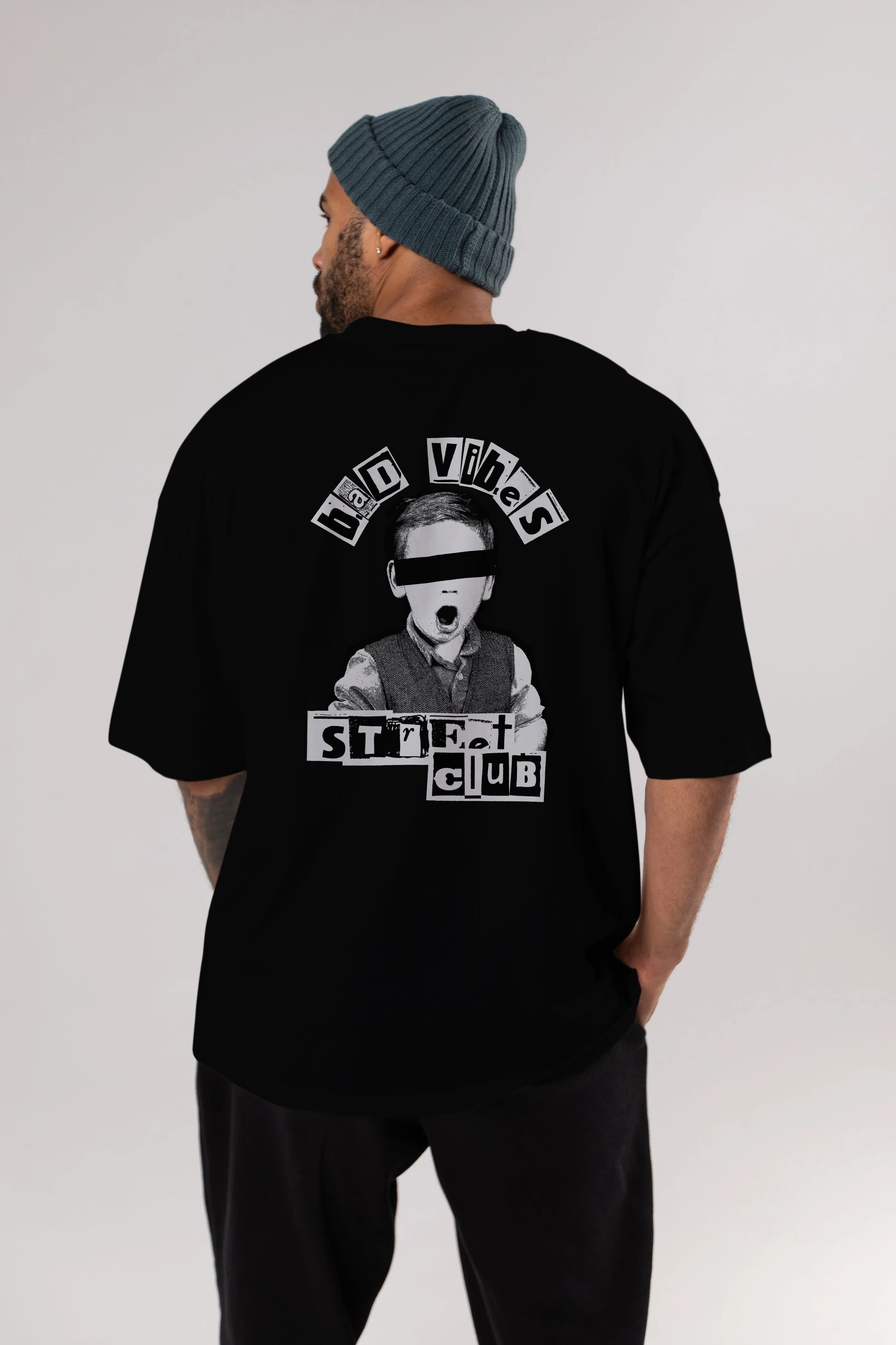 Bad Vibes Street Club Arka Baskılı Oversize t-shirt Erkek Kadın Unisex