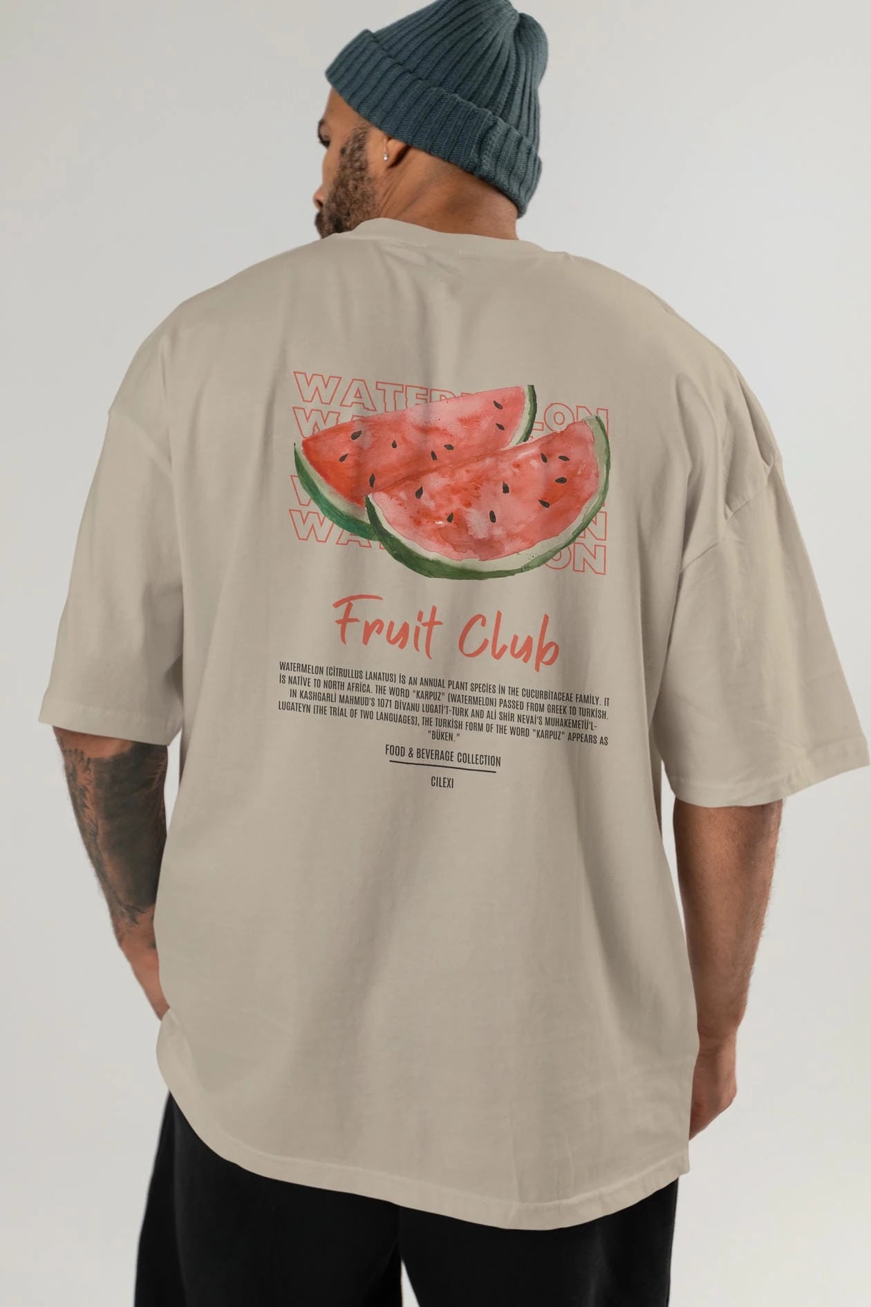 Watermelon Arka Baskılı Oversize t-shirt Erkek Kadın Pamuk Bisiklet Yaka tişort
