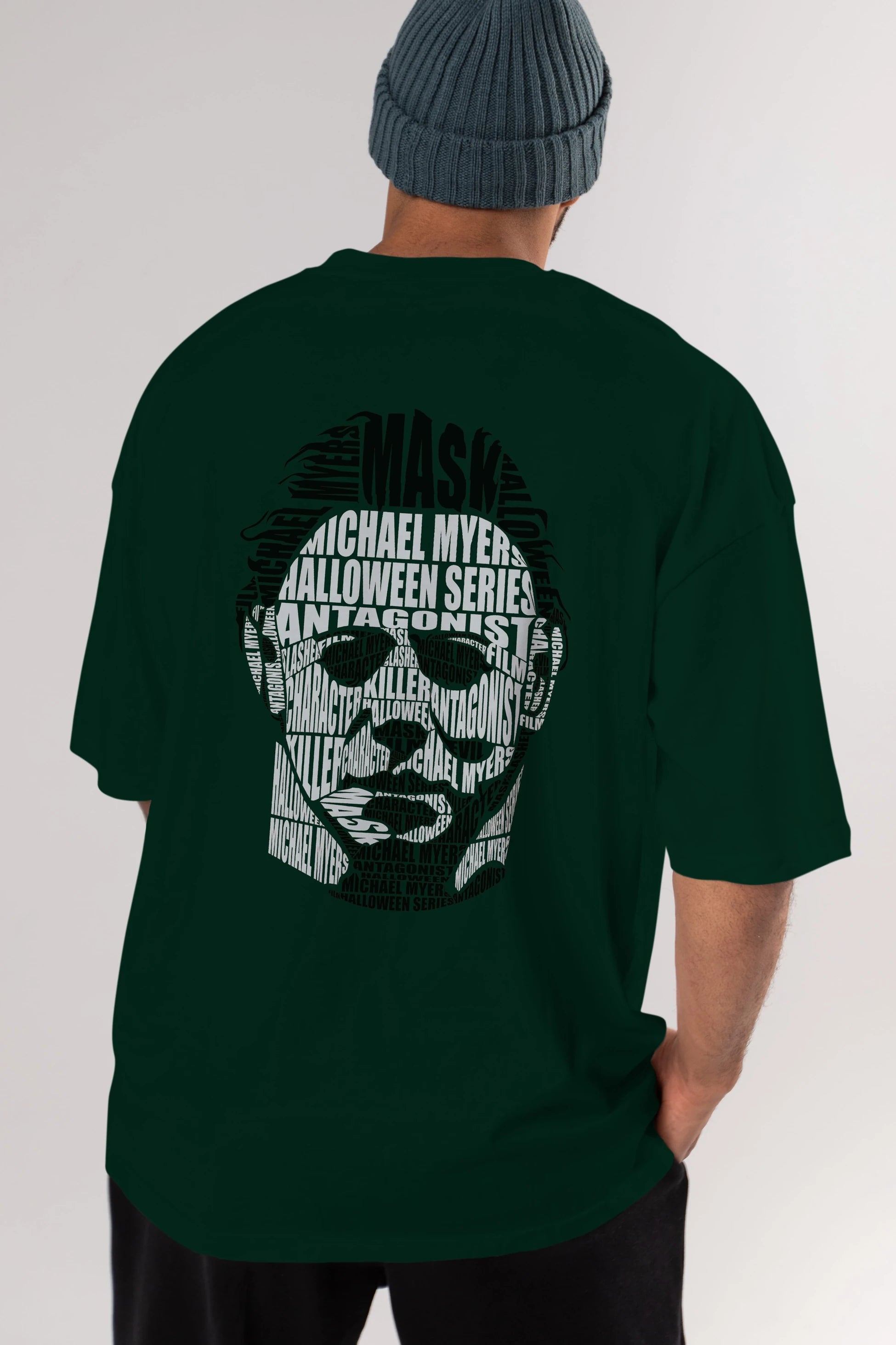 Michael Myers Calligram Arka Baskılı Oversize t-shirt %100 pamuk Erkek Kadın Unisex