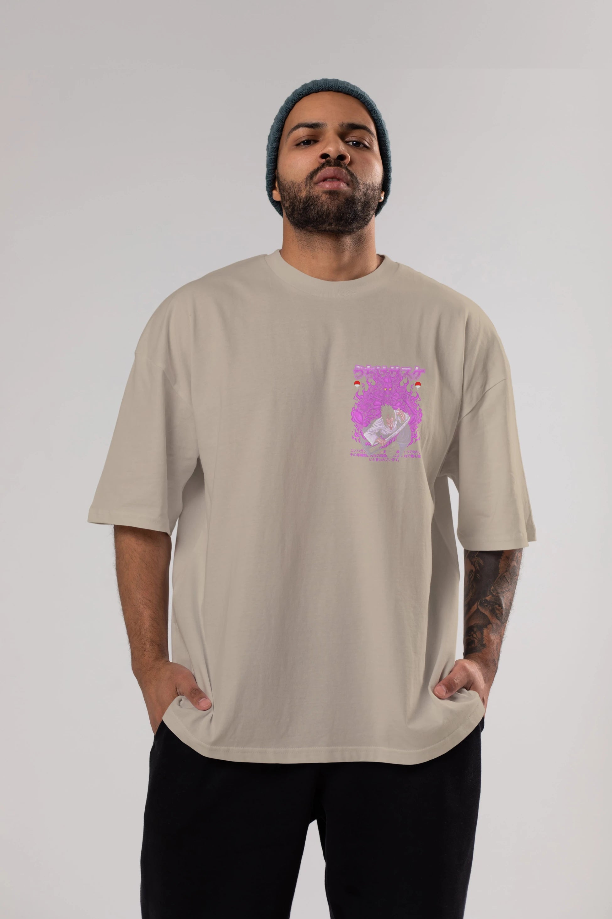 SASUKE UCHIHA NARUTO Ön Sol Baskılı Oversize t-shirt Erkek Kadın Unisex %100 Pamuk Bisiklet Yaka tişort