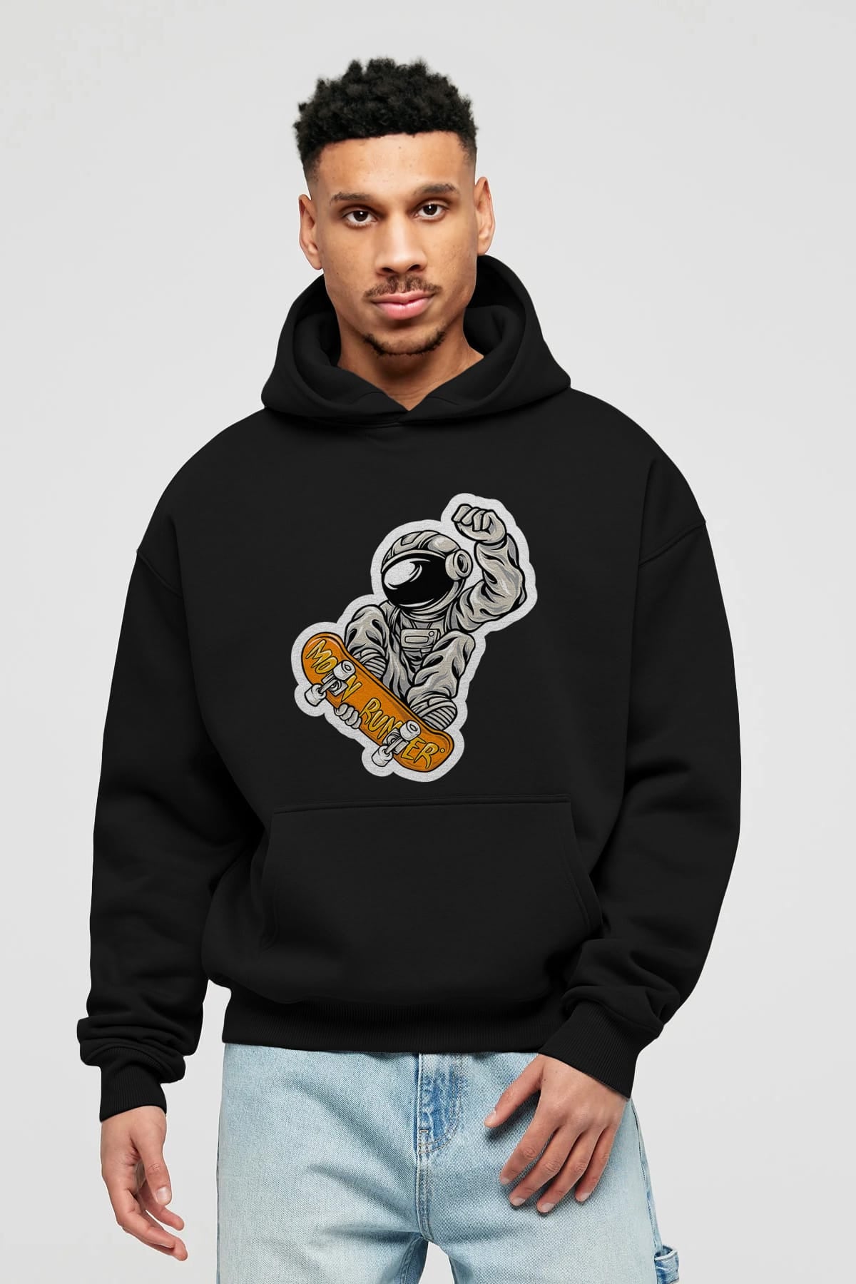 Moon Runner Sticker Ön Baskılı Hoodie Oversize Kapüşonlu Sweatshirt Erkek Kadın Unisex