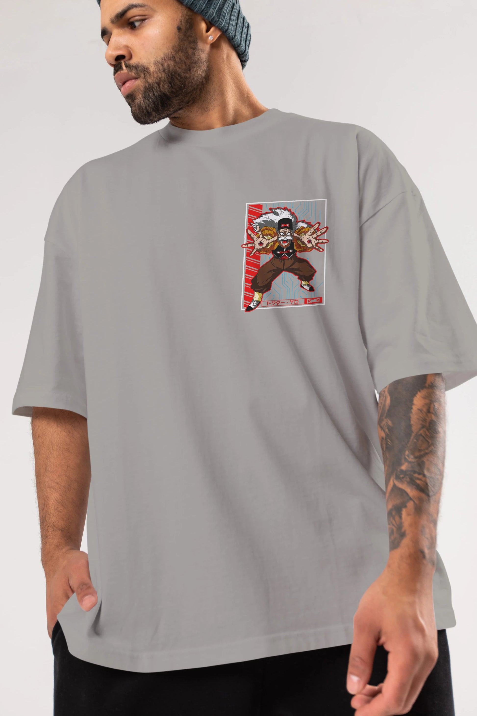 DragonBall DrMakigero Ön Sol Baskılı Oversize t-shirt Erkek Kadın Unisex %100 Pamuk Bisiklet Yaka tişort