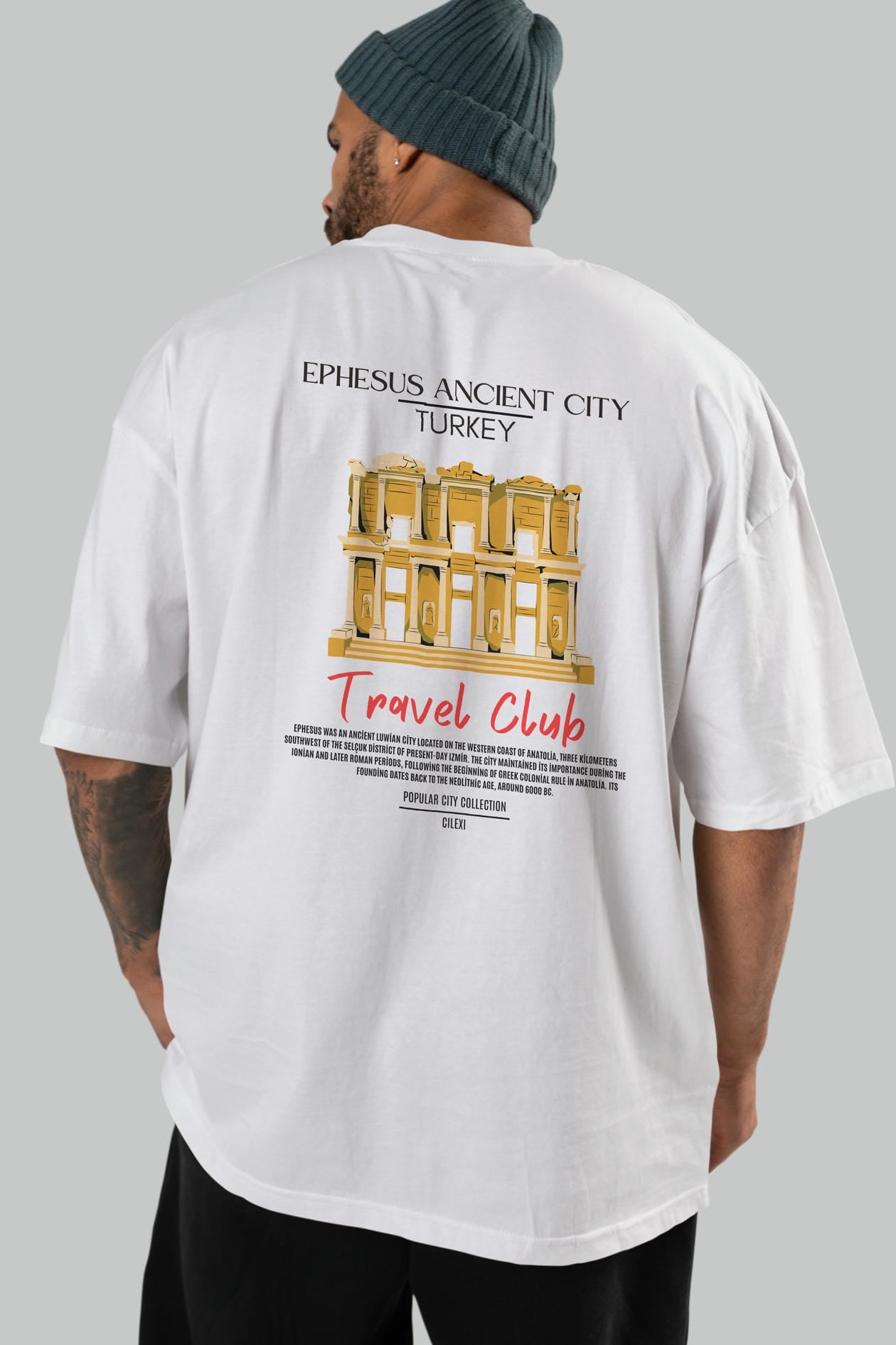 Ephesus Ancient City Turkey Arka Baskılı Oversize t-shirt Erkek Kadın Pamuk Bisiklet Yaka tişort