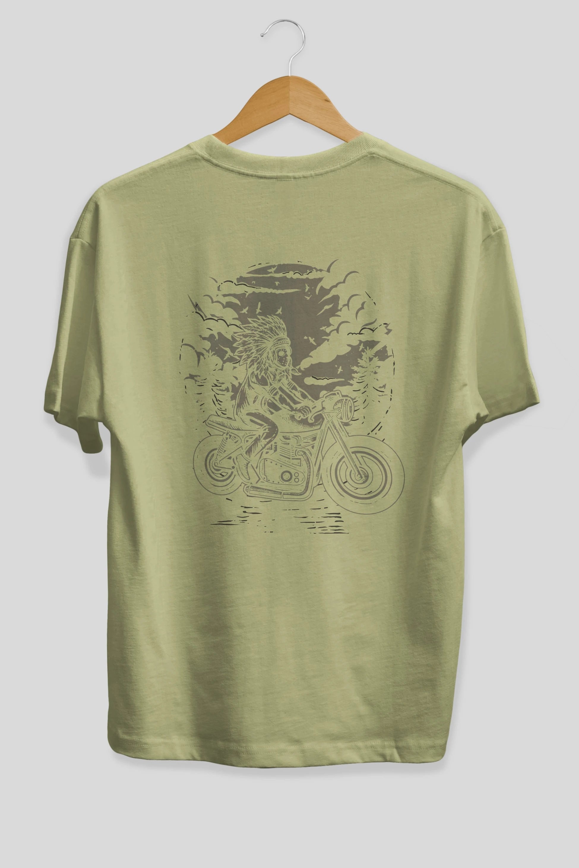Indian Chief Rider Arka Baskılı Oversize t-shirt Erkek Kadın Unisex %100 Pamuk