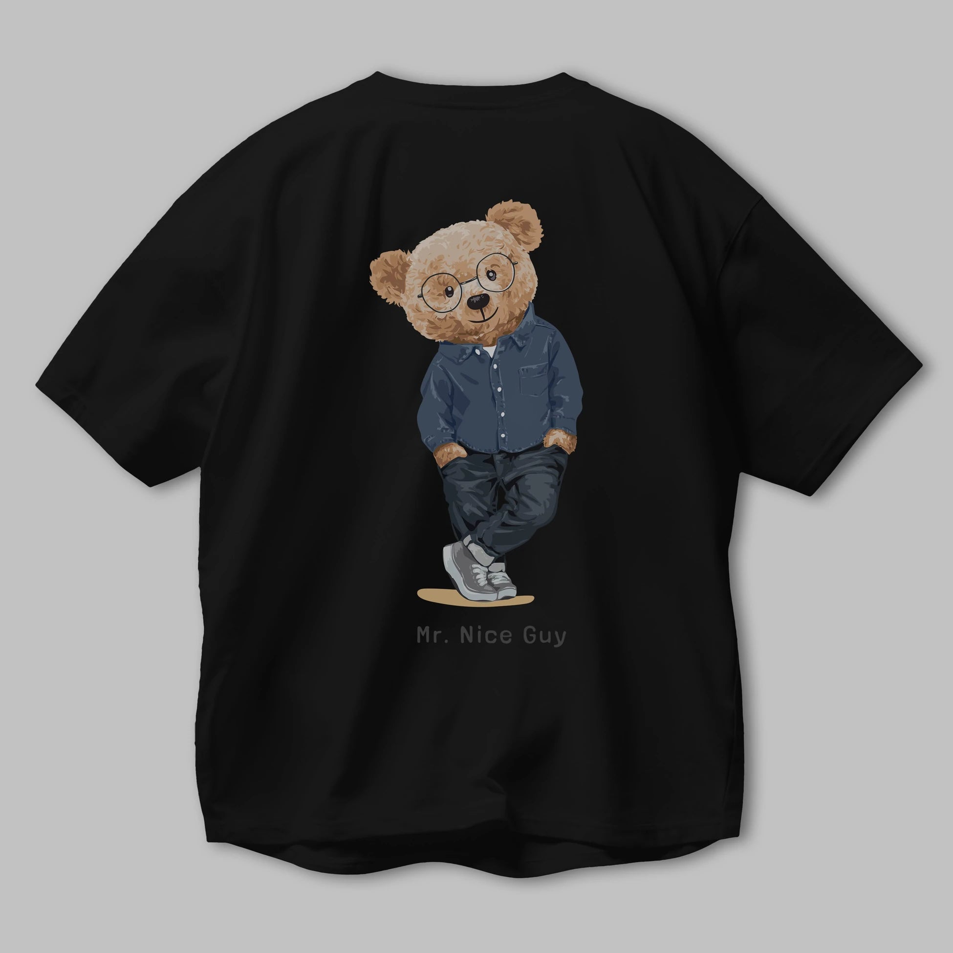 Teddy Bear Mr. Nice Guy Arka Baskılı Oversize t-shirt Erkek Kadın Unisex %100 Pamuk