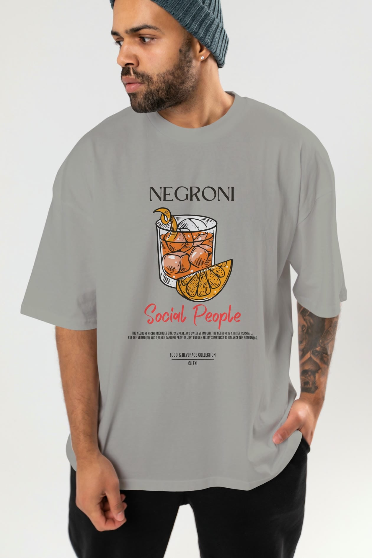 Negroni Kokteyl Serisi ön Baskılı Oversize t-shirt Erkek Kadın %100 Pamuk Bisiklet Yaka tişort