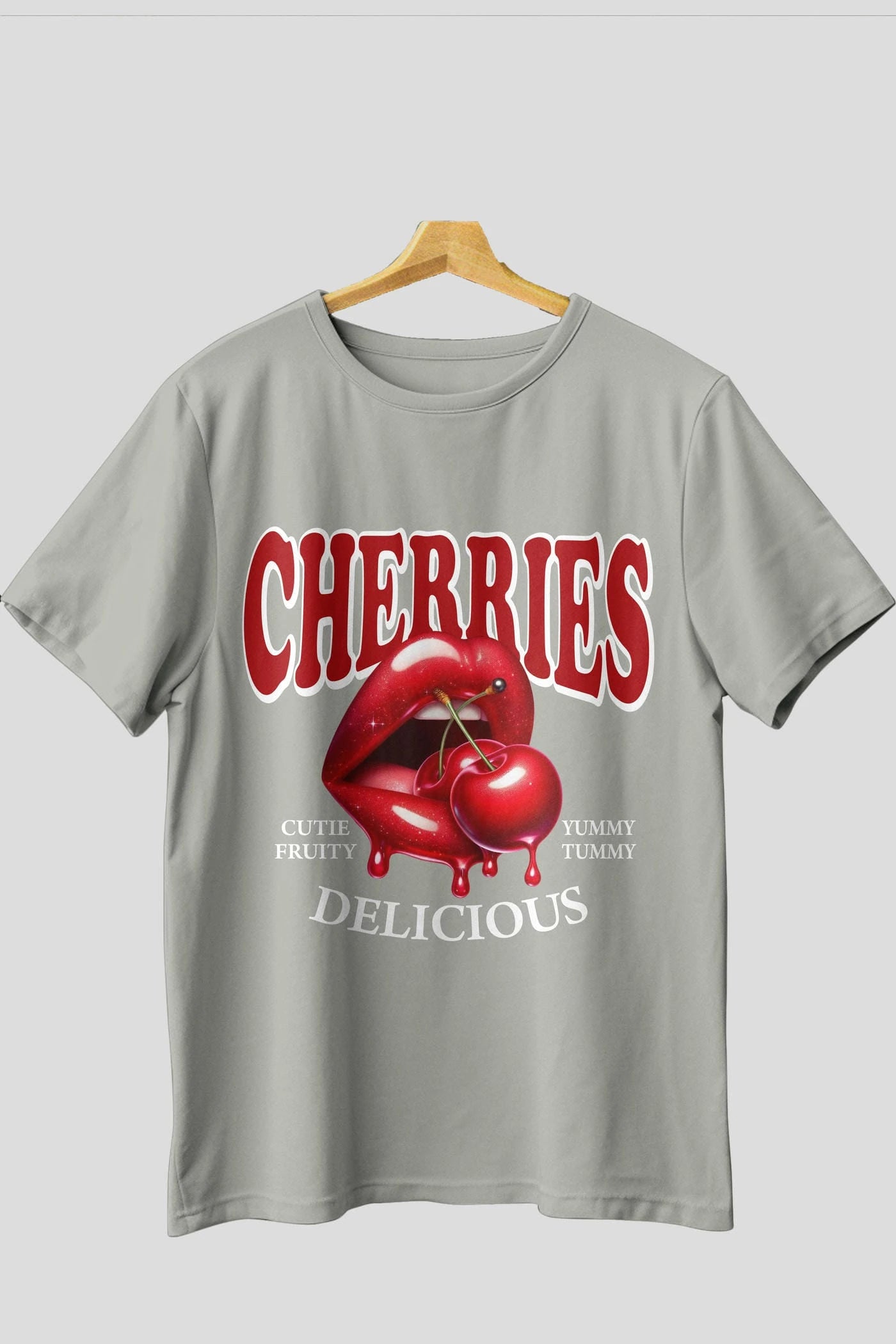 Cherry Cherries 2 Ön Baskılı Oversize t-shirt Erkek Kadın Pamuk Bisiklet Yaka tişort