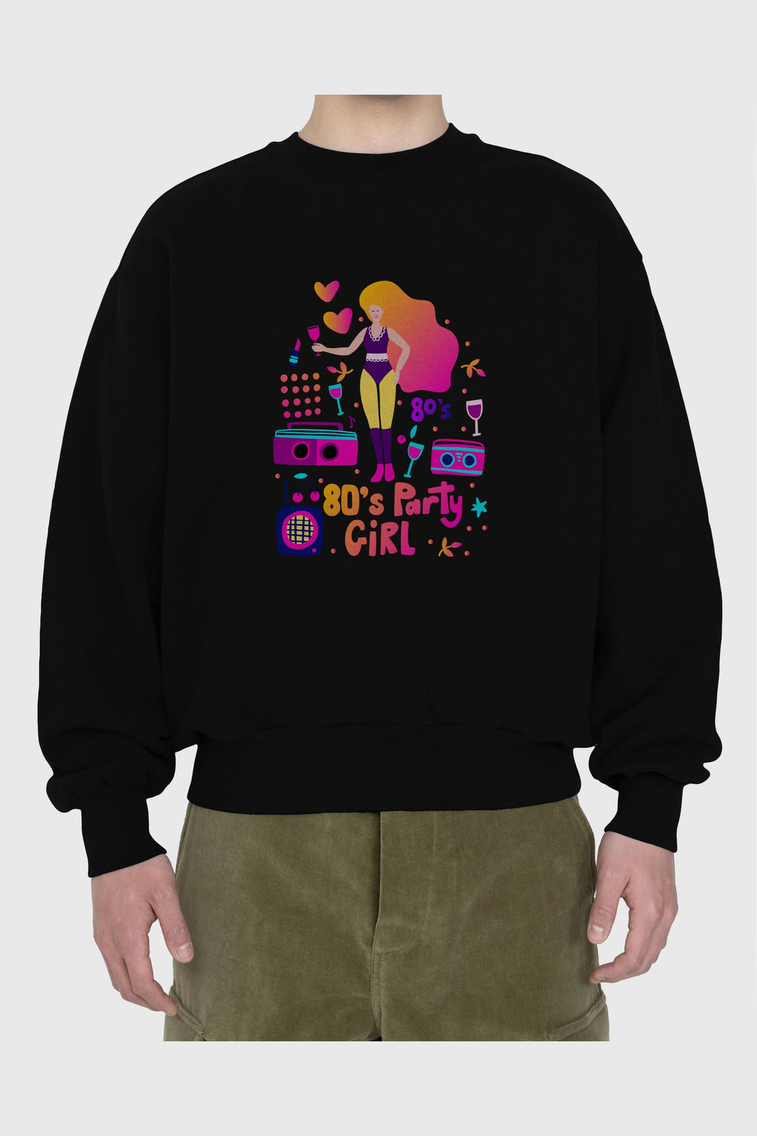 Retro Girl Party Ön Baskılı Oversize Sweatshirt Erkek Kadın Unisex