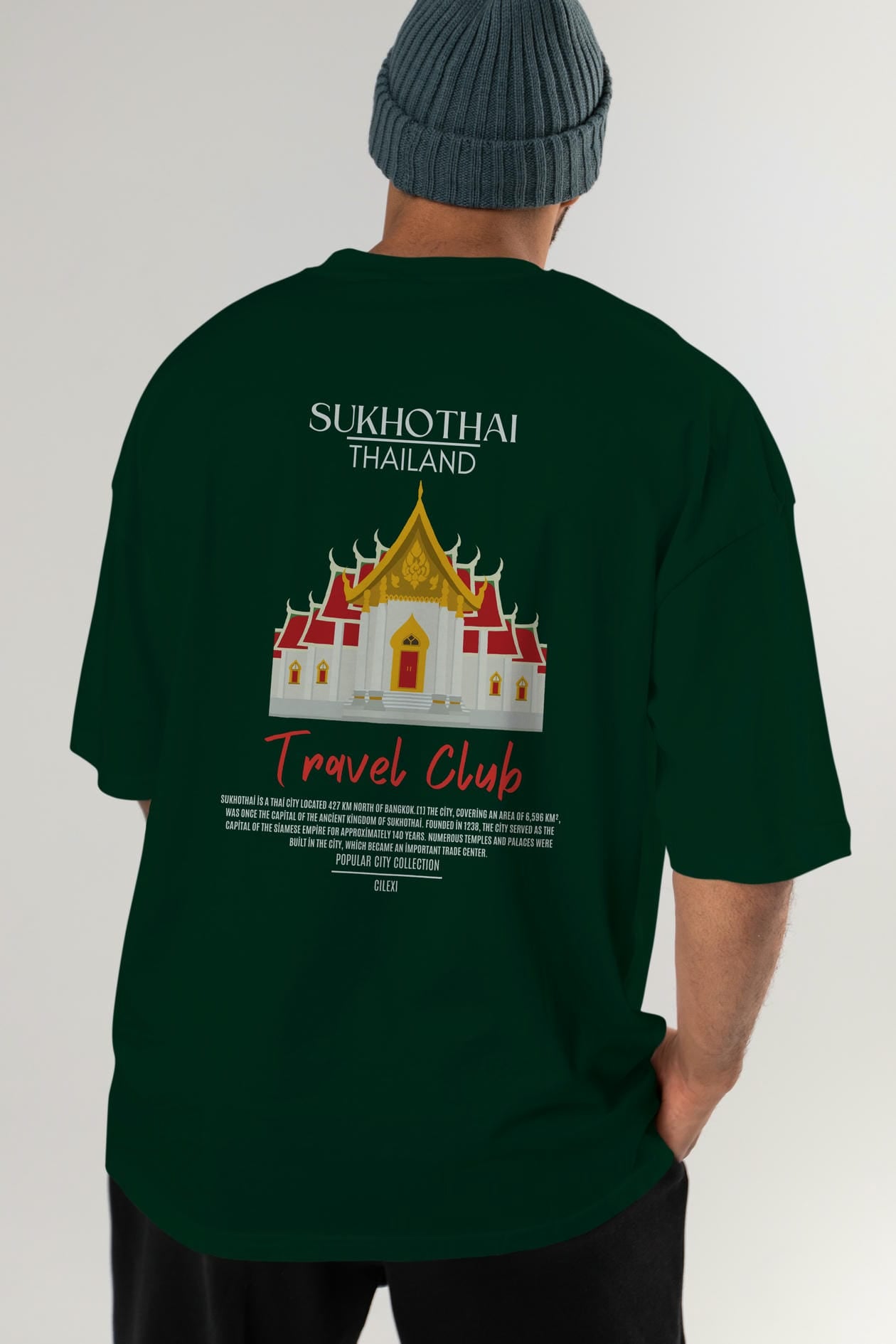 Sukhothai Thailand Arka Baskılı Oversize t-shirt Erkek Kadın Pamuk Bisiklet Yaka tişort