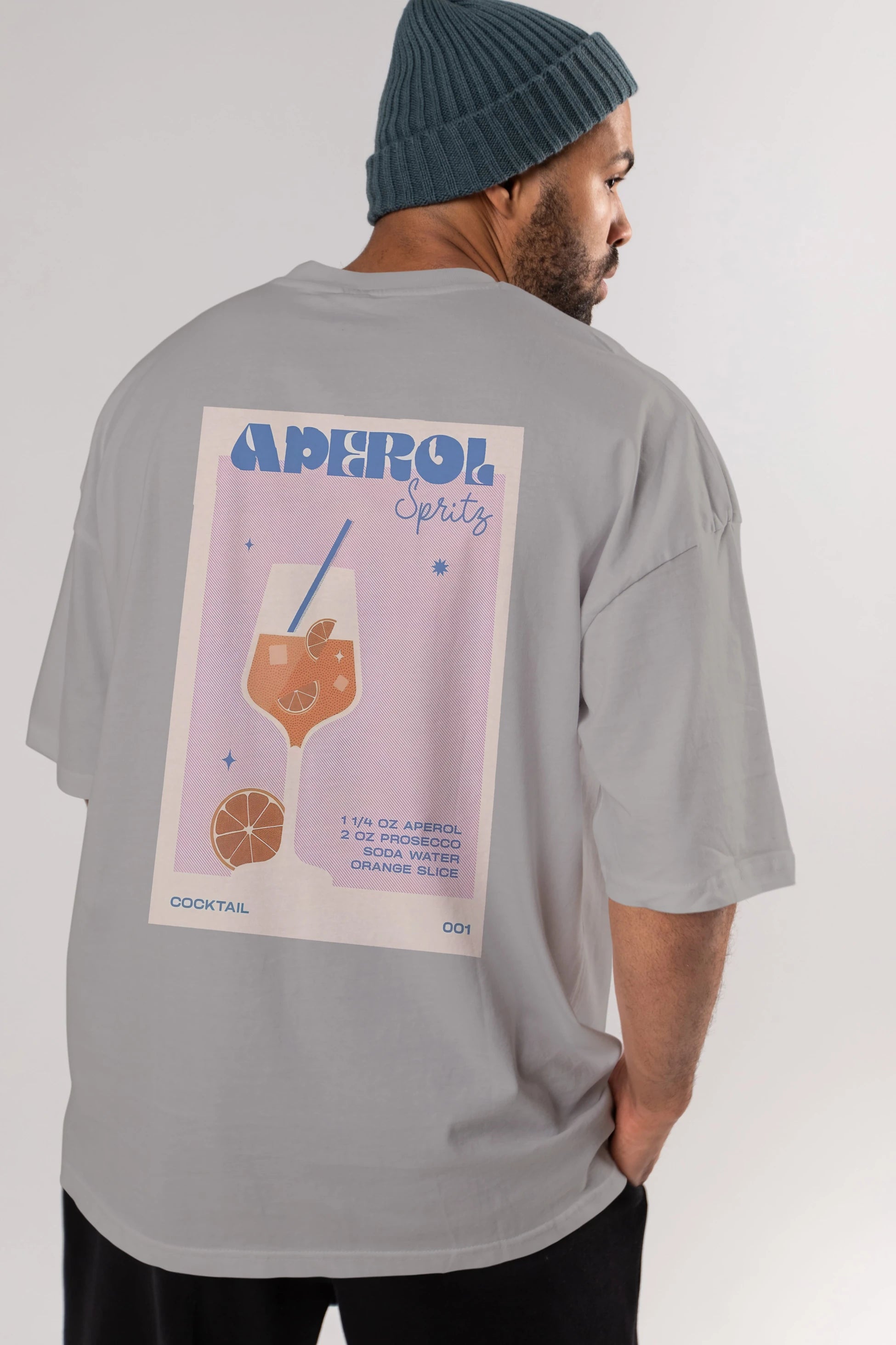 Aperol Spritz Arka Baskılı Oversize t-shirt Erkek Kadın Unisex %100 Pamuk Bisiklet Yaka tişort