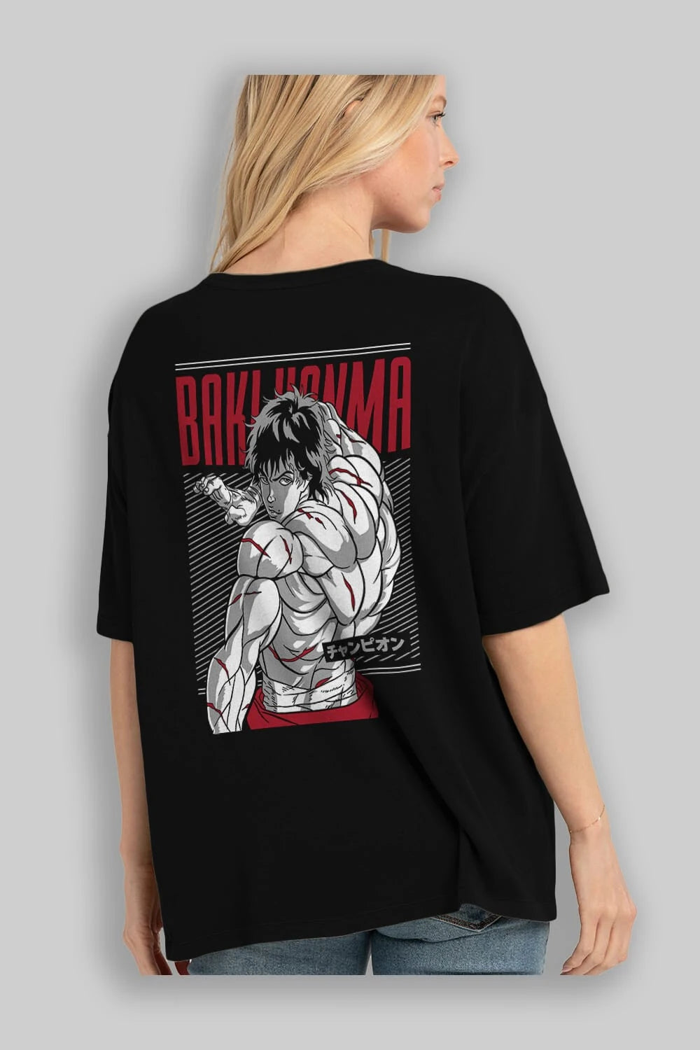 BAKI HANMA Anime Arka Baskılı Oversize t-shirt Erkek Kadın Unisex