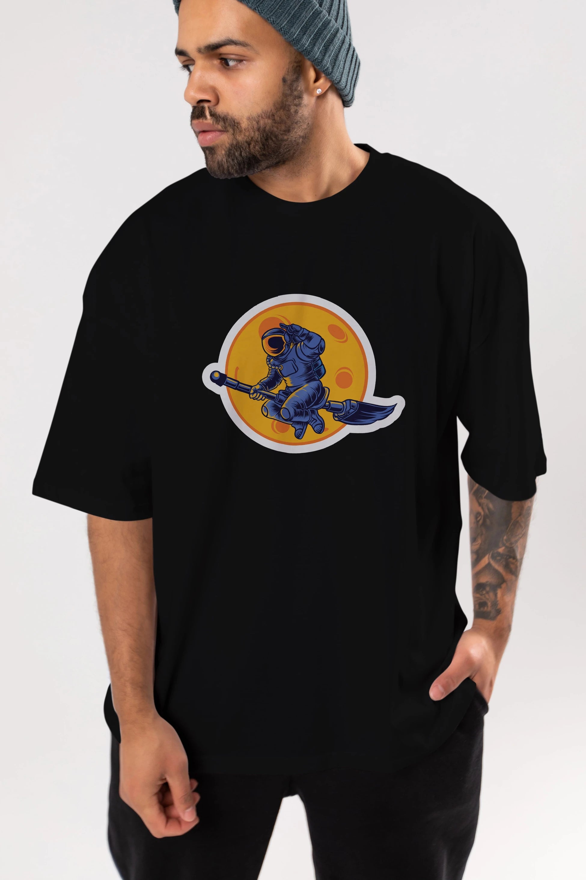 Space Witch Sticker Ön Baskılı Oversize t-shirt Erkek Kadın Unisex