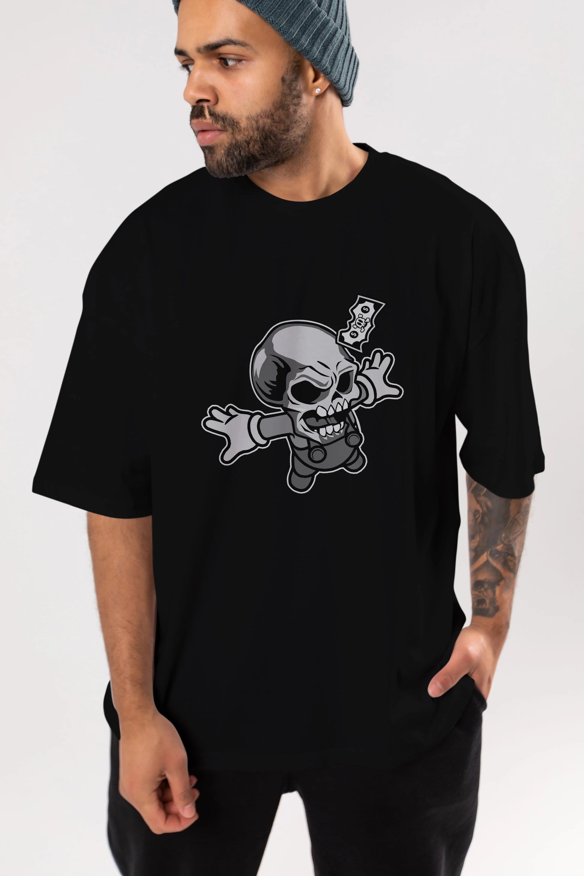 Skull Drowning Ön Baskılı Oversize t-shirt Erkek Kadın Unisex %100 Pamuk tişort