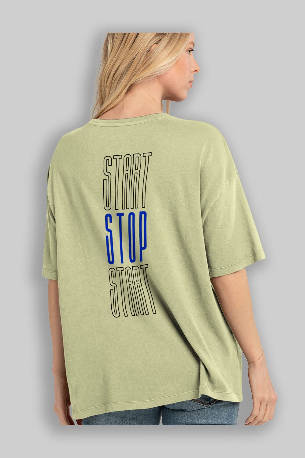 Start Stop Start Yazılı Arka Baskılı Oversize t-shirt Erkek Kadın Unisex