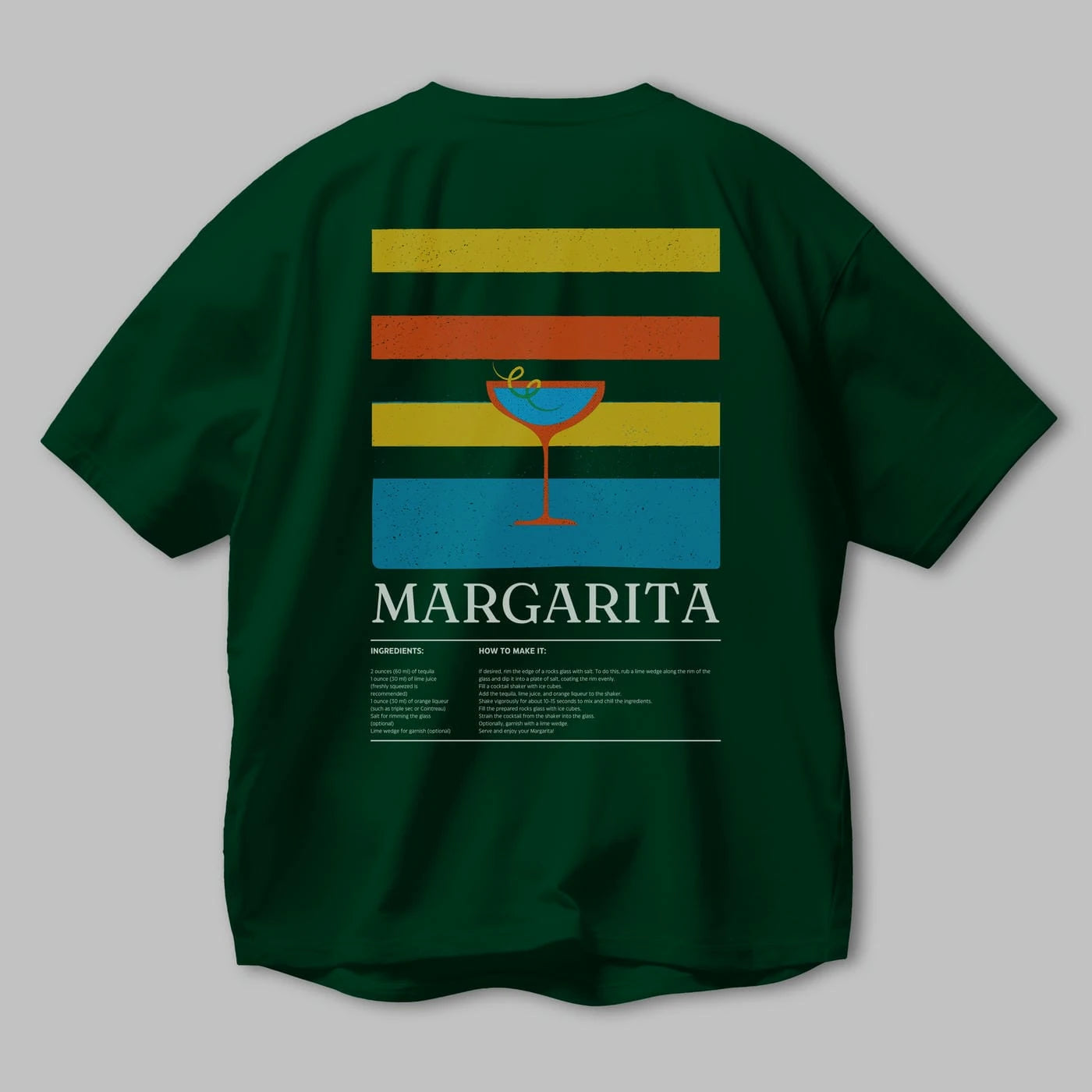 Margarita Kokteyl Serisi Arka Baskılı Oversize t-shirt Erkek Kadın %100 Pamuk Bisiklet Yaka tişort