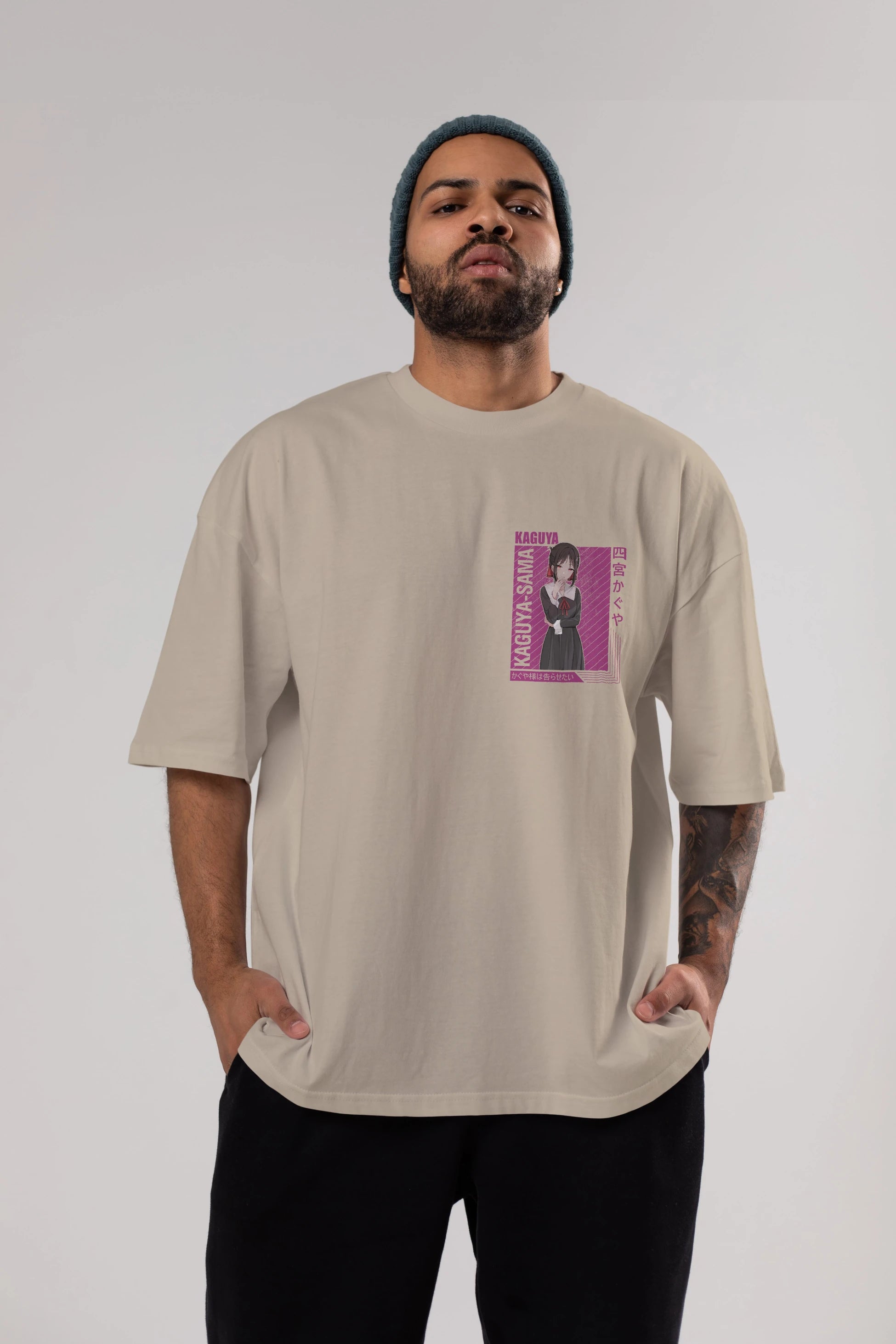 Kaguya Shinomiya 4 1 Ön Sol Baskılı Oversize t-shirt Erkek Kadın Unisex %100 Pamuk Bisiklet Yaka tişort