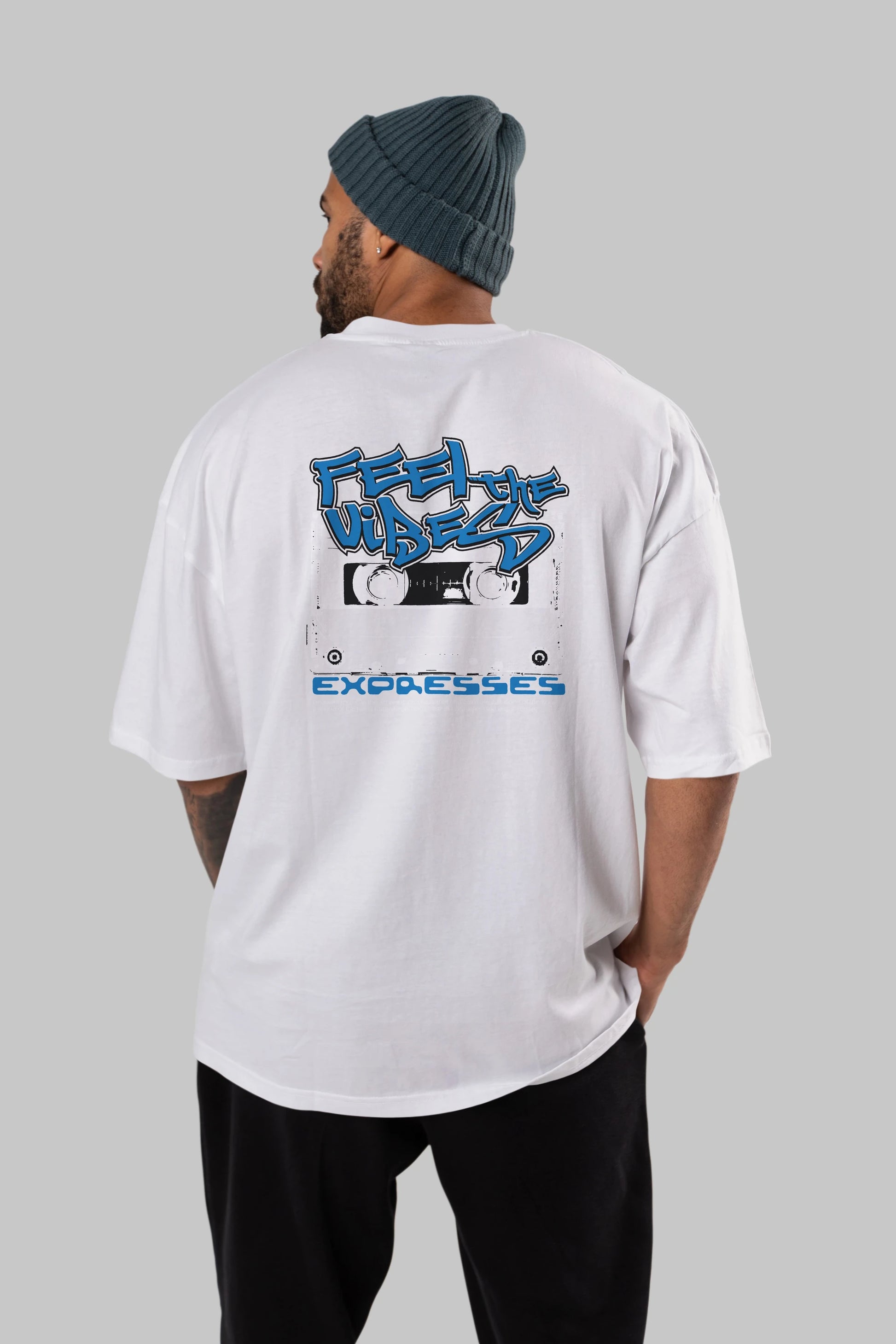 Feel The Vibes Arka Baskılı Oversize t-shirt Erkek Kadın Unisex